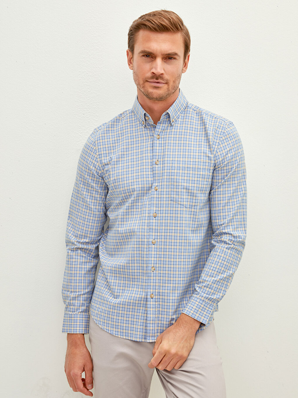 Cămașă Oxford pentru Bărbați cu Mânecă Lungă și Croială Regulară-2