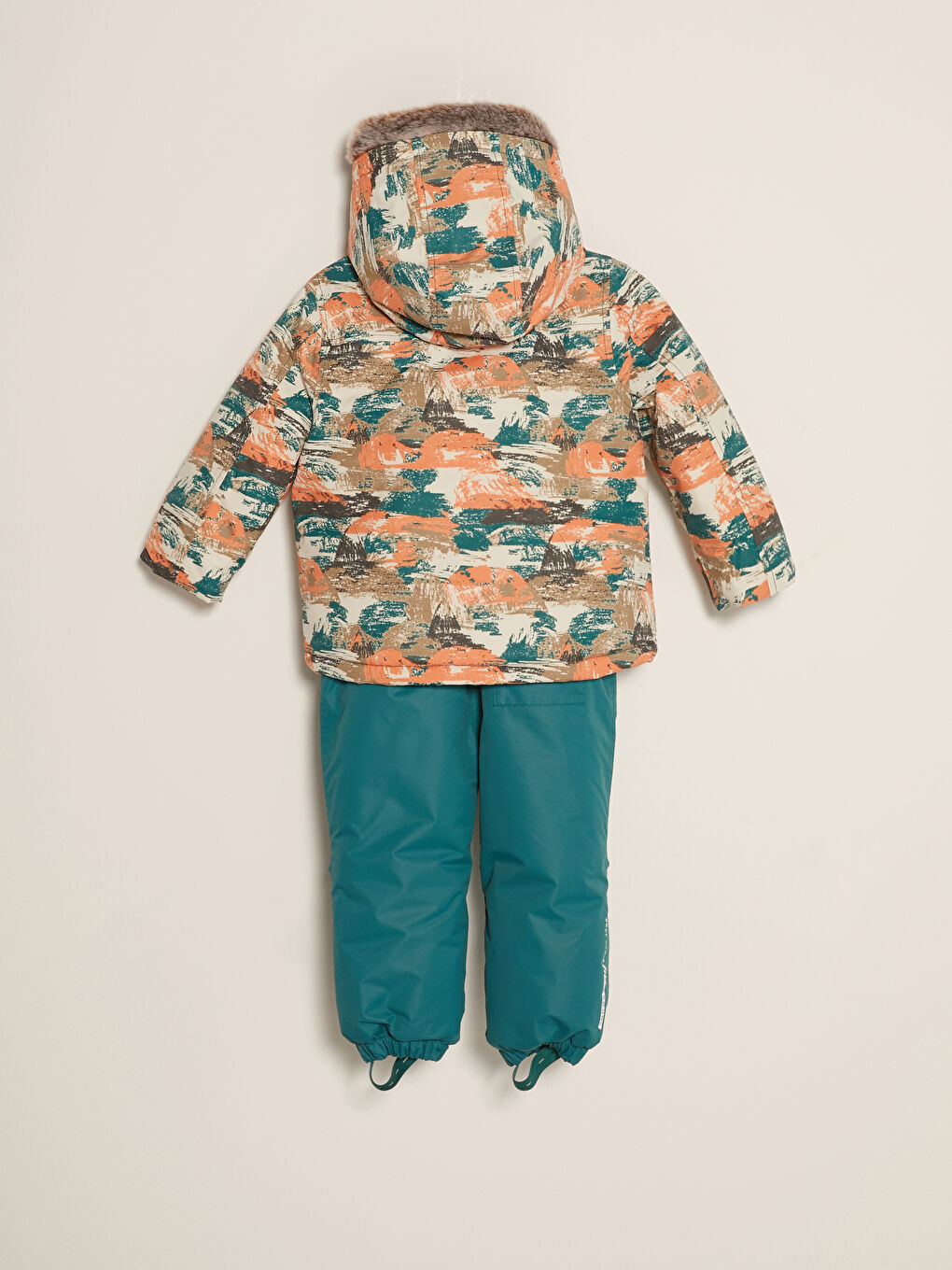 Hooded Long Sleeve Patterned Baby Boy Ski Coat and Jumpsuit Set-1