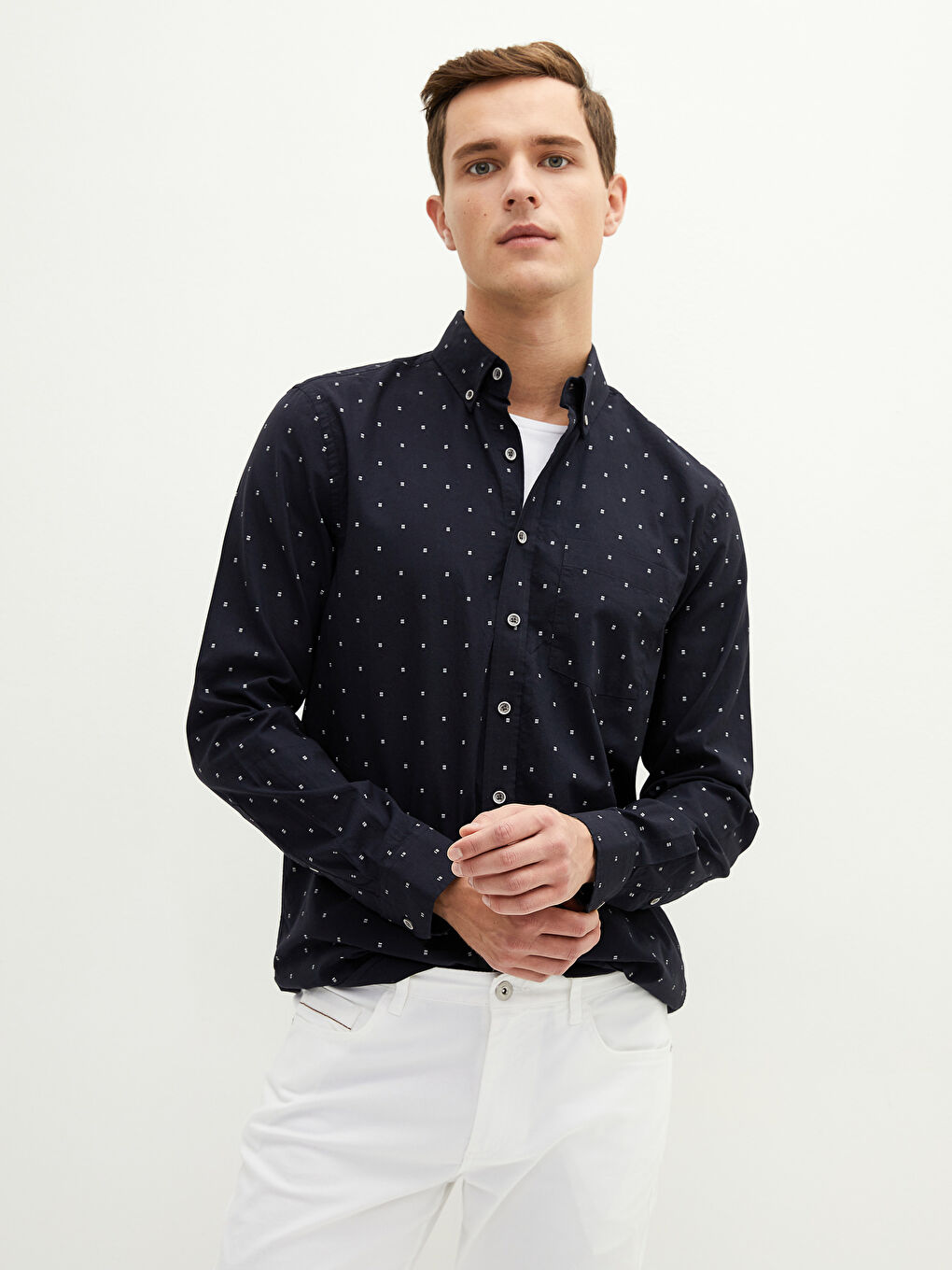 Siyah Regular Fit Uzun Kollu Oxford Erkek Gömlek-2