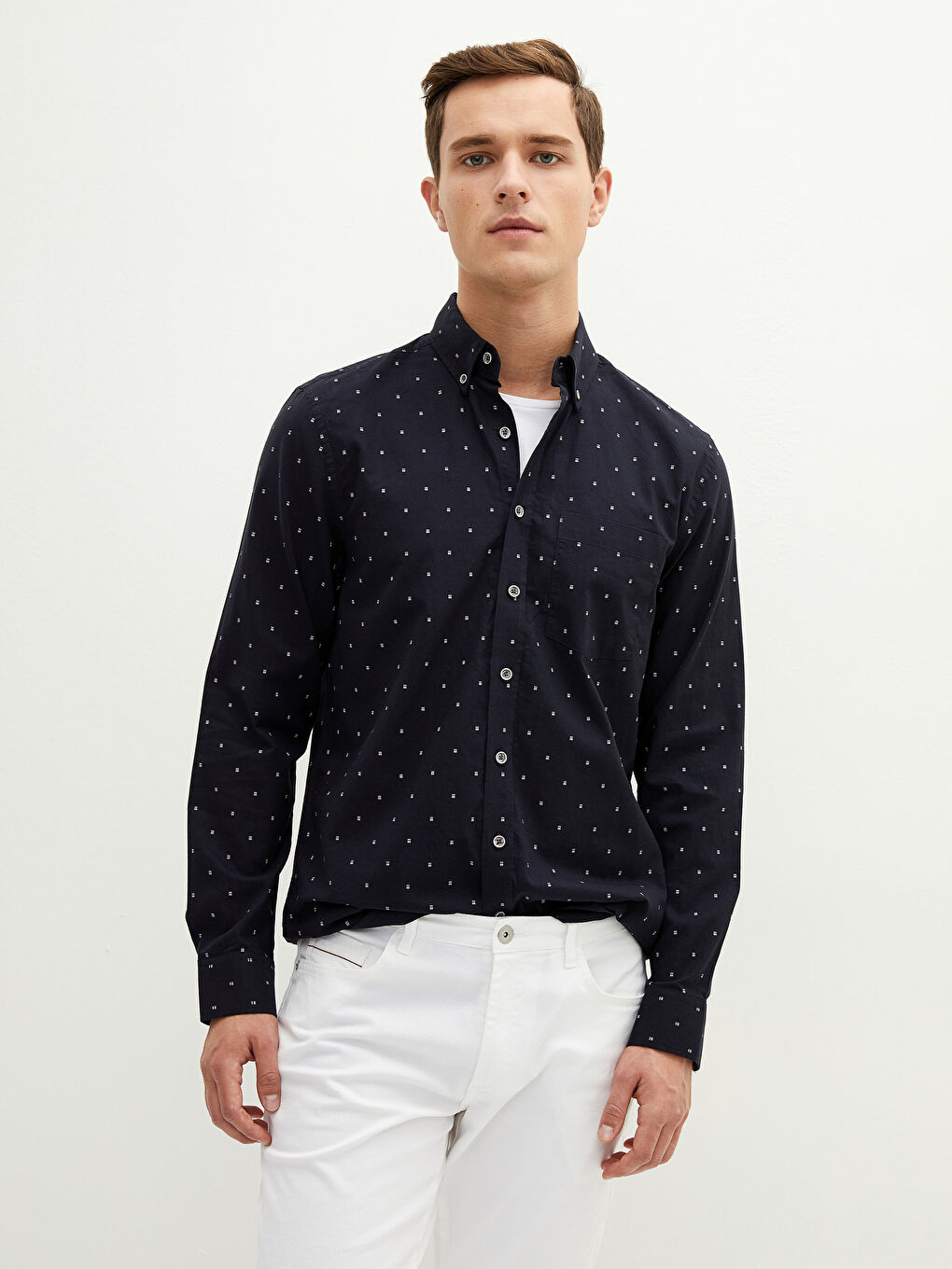 Siyah Regular Fit Uzun Kollu Oxford Erkek Gömlek-1