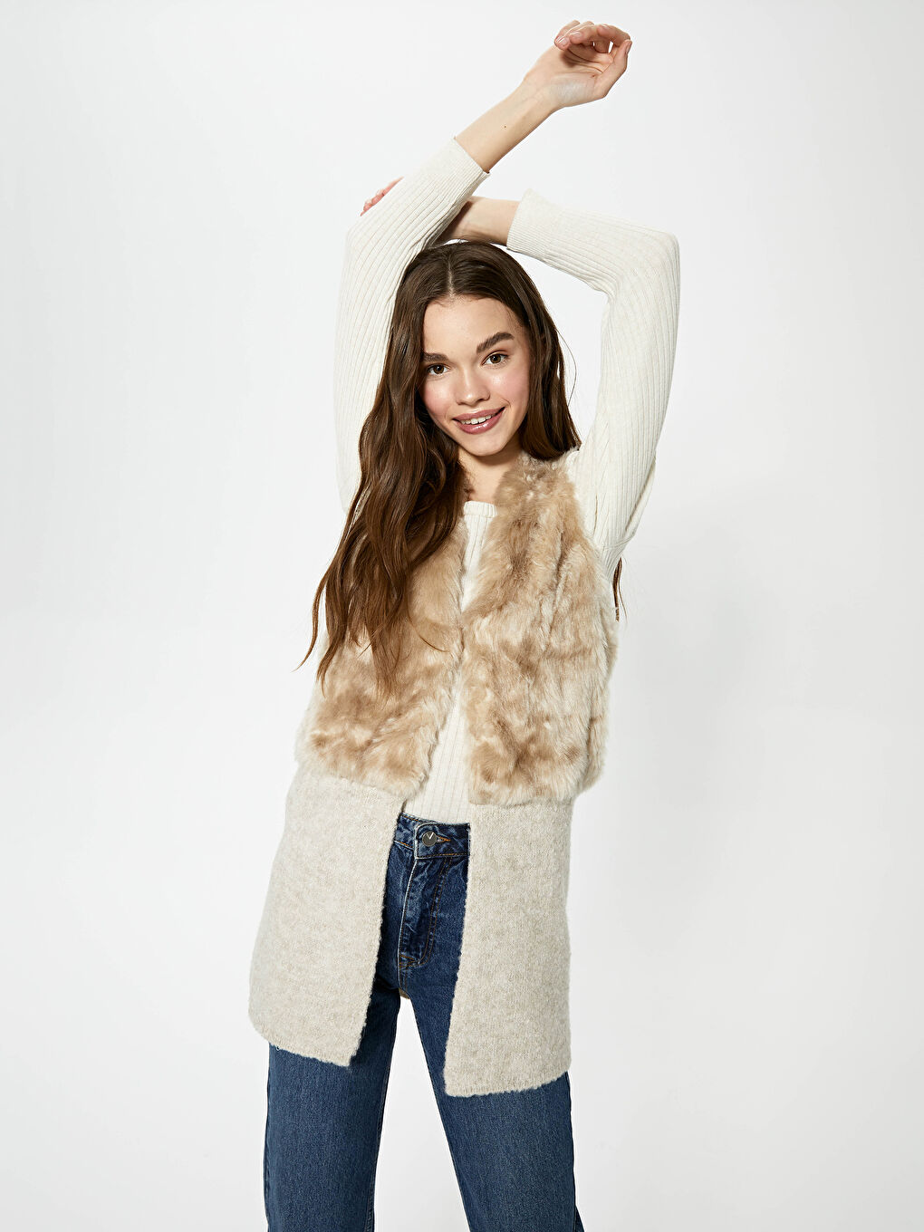 Vestă De Damă Pluș Simplă Cu Decolteu În V-1