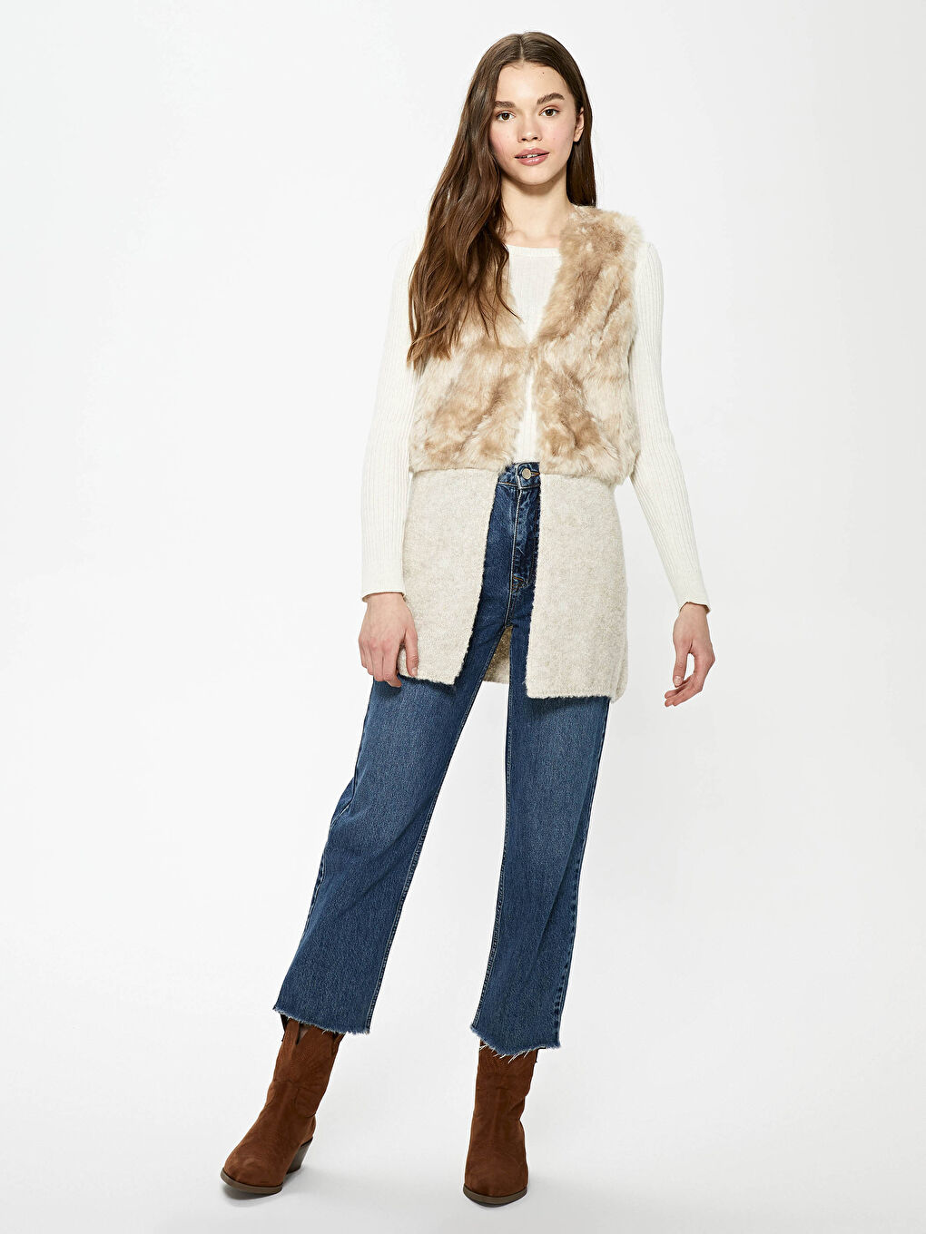 Vestă De Damă Pluș Simplă Cu Decolteu În V-4