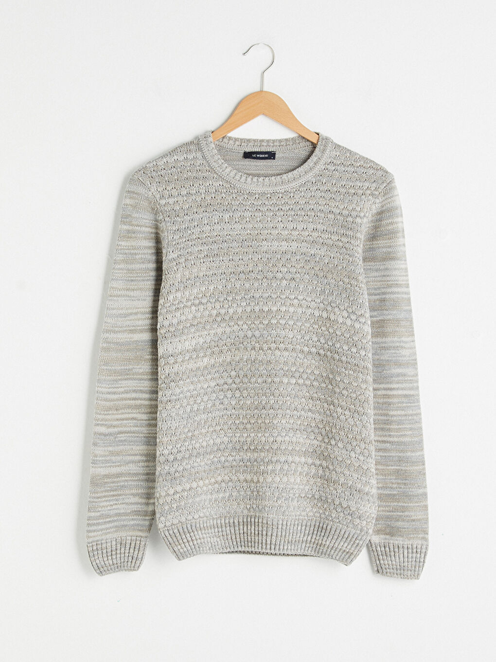 Bej Bisiklet Yaka Erkek Triko Kazak-5