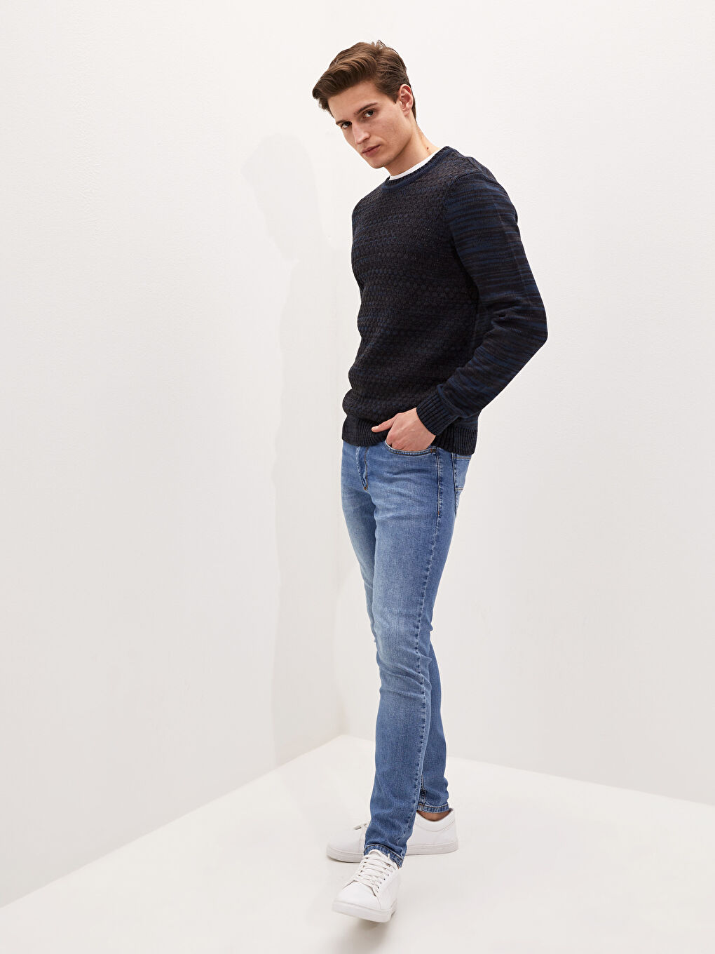 Lacivert Bisiklet Yaka Erkek Triko Kazak-1