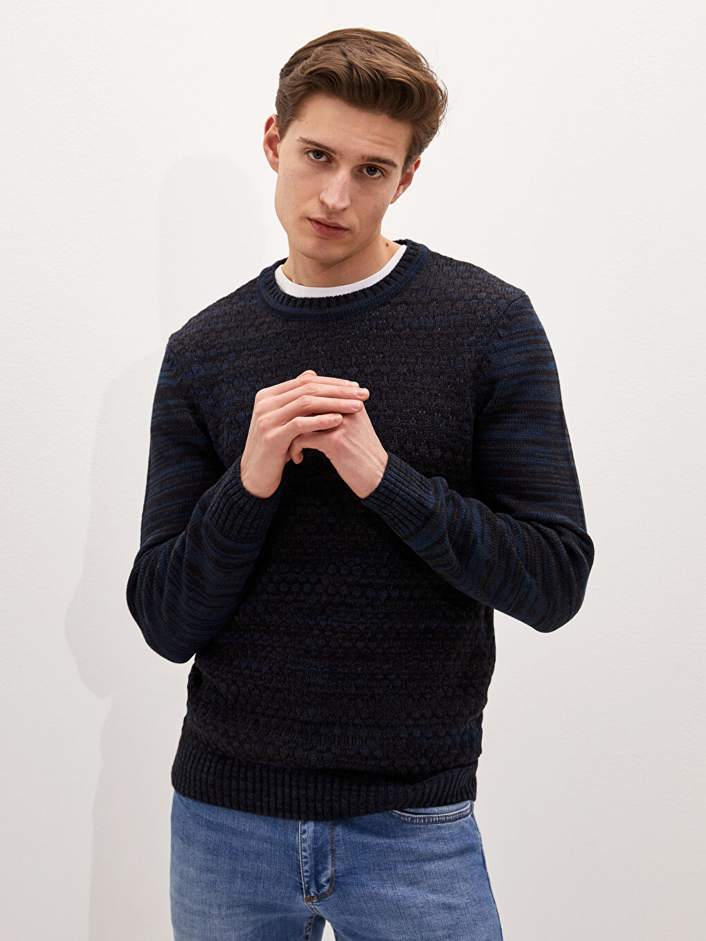 Lacivert Bisiklet Yaka Erkek Triko Kazak-3