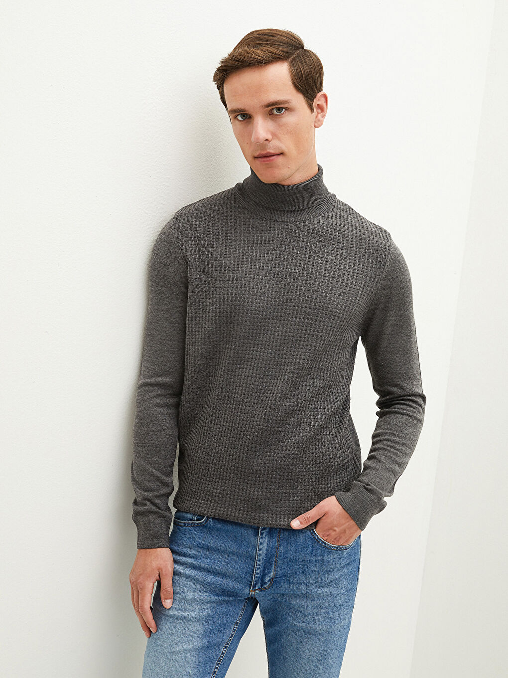 Turtleneck Long Sleeve Thin Men's Tricot Sweater-2