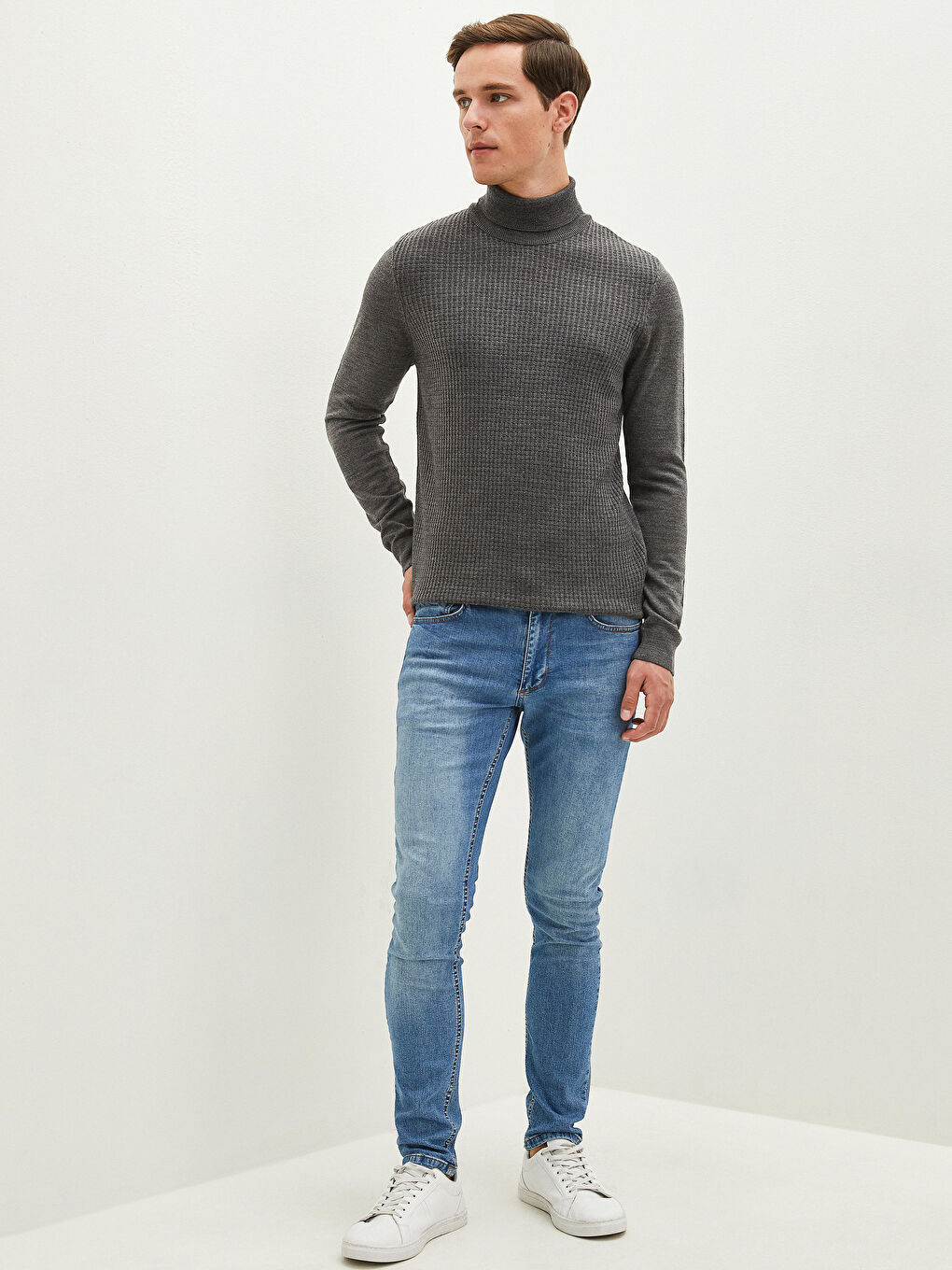 Turtleneck Long Sleeve Thin Men's Tricot Sweater-3