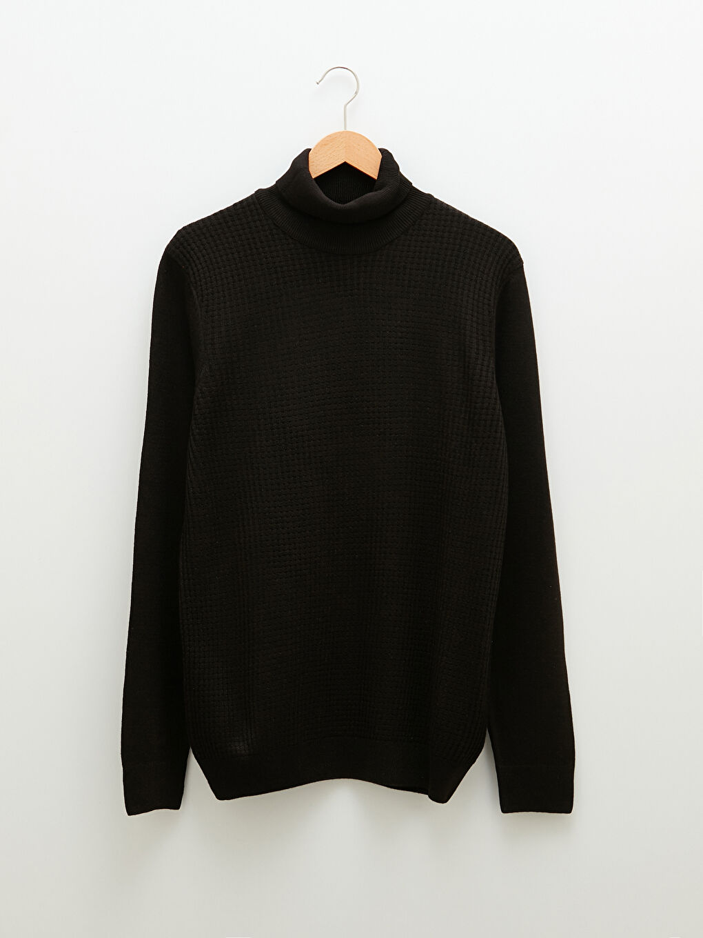 Siyah Balıkçı Yaka Uzun Kollu İnce Erkek Triko Kazak-4