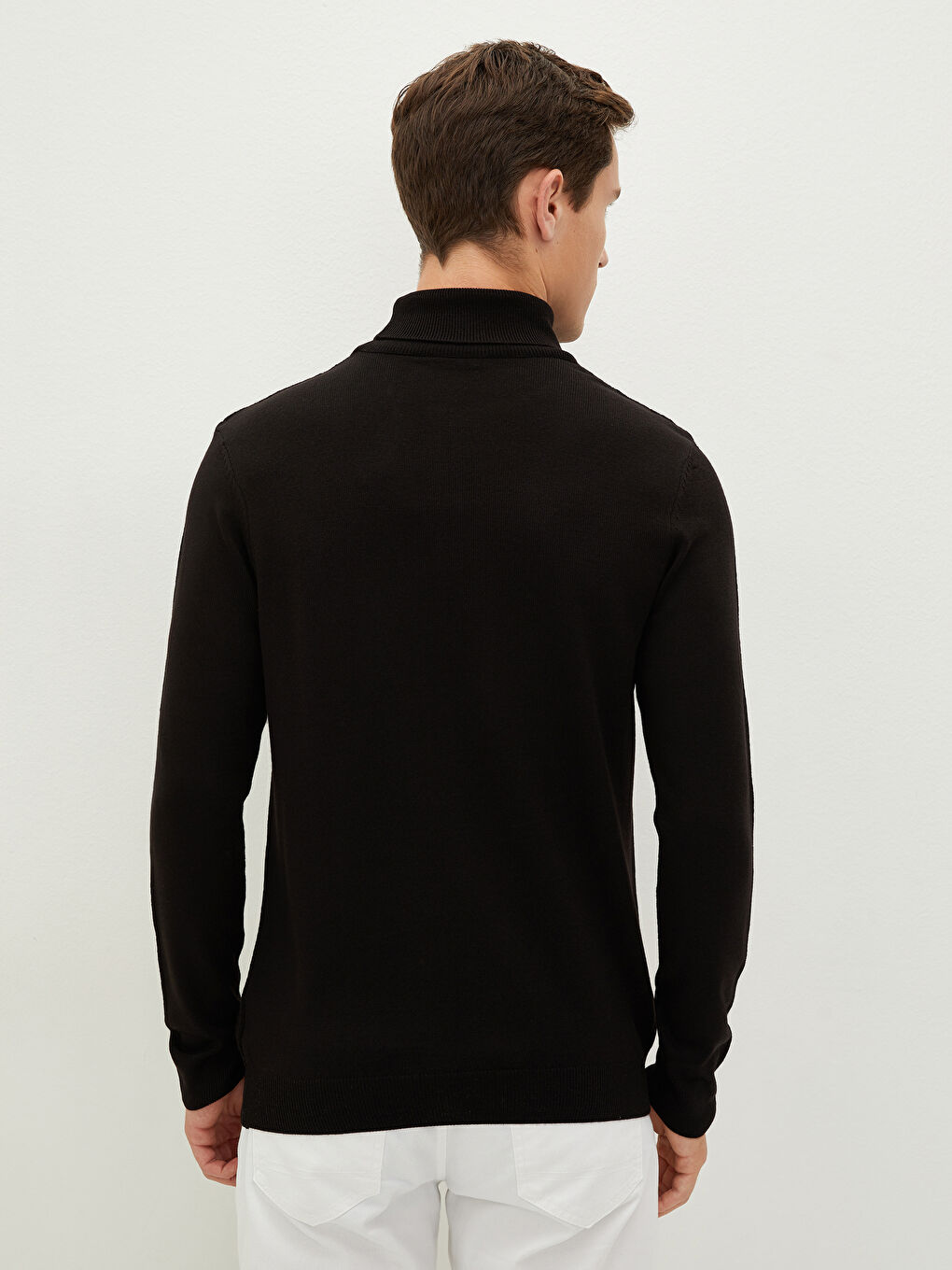Siyah Balıkçı Yaka Uzun Kollu İnce Erkek Triko Kazak-3