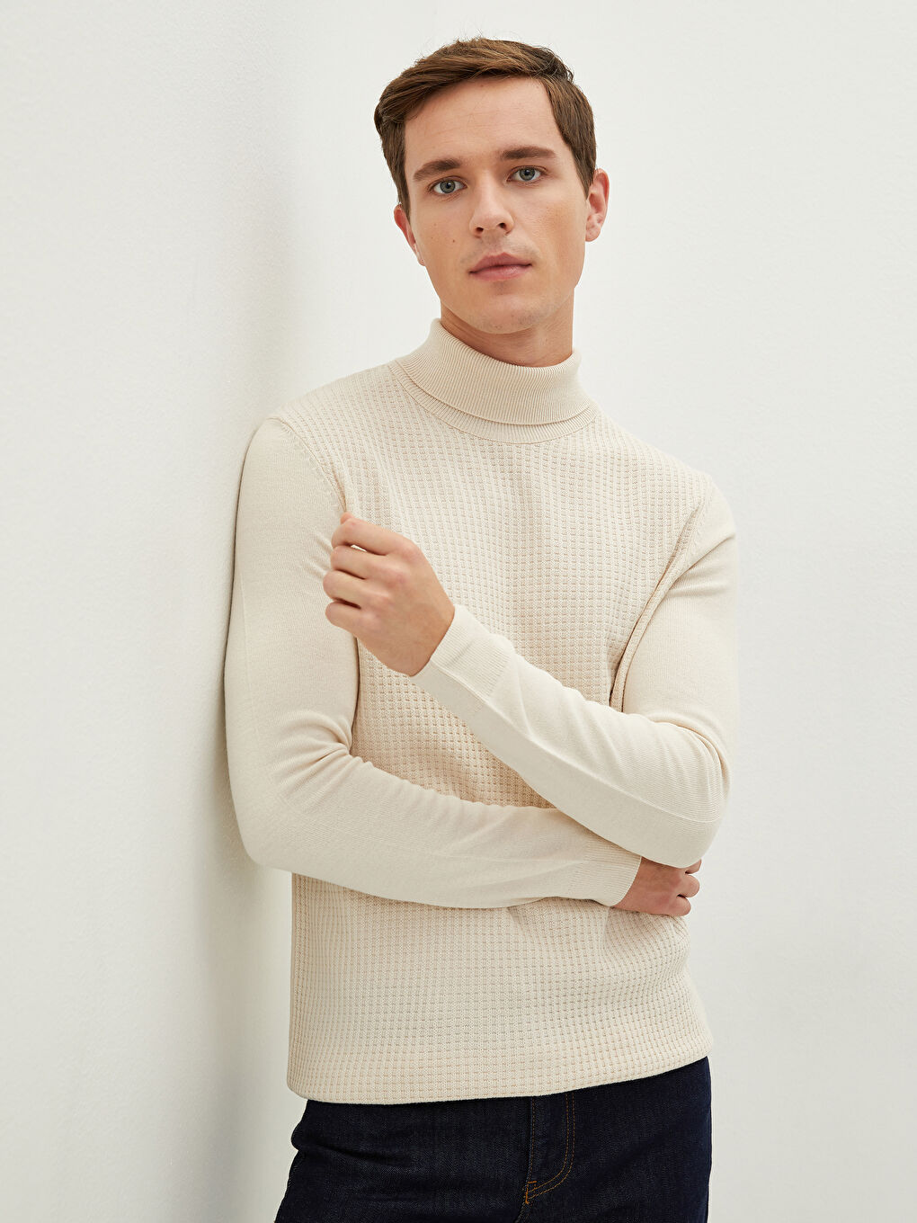 Turtleneck Long Sleeve Thin Men's Tricot Sweater-2
