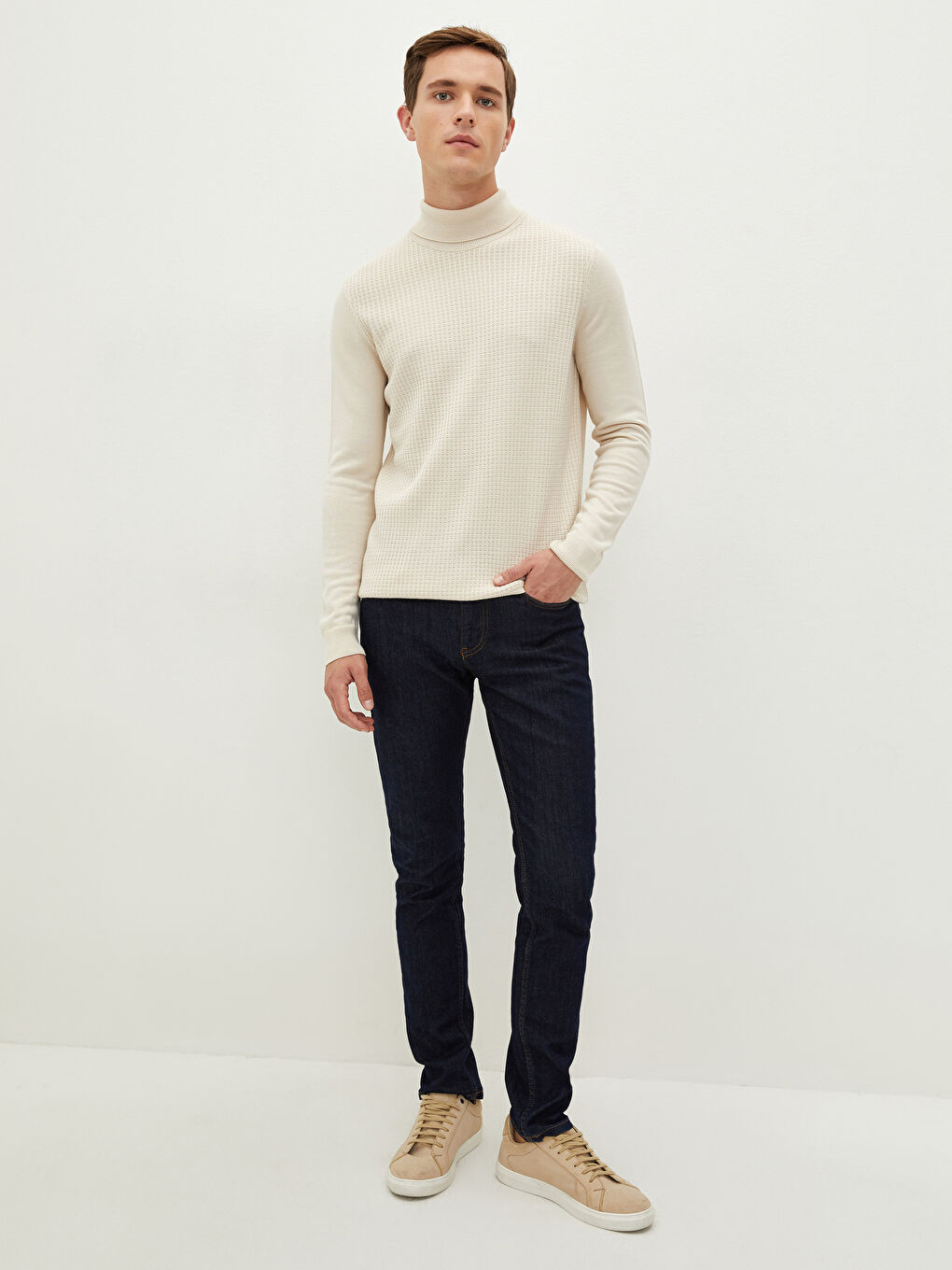 Turtleneck Long Sleeve Thin Men's Tricot Sweater-3