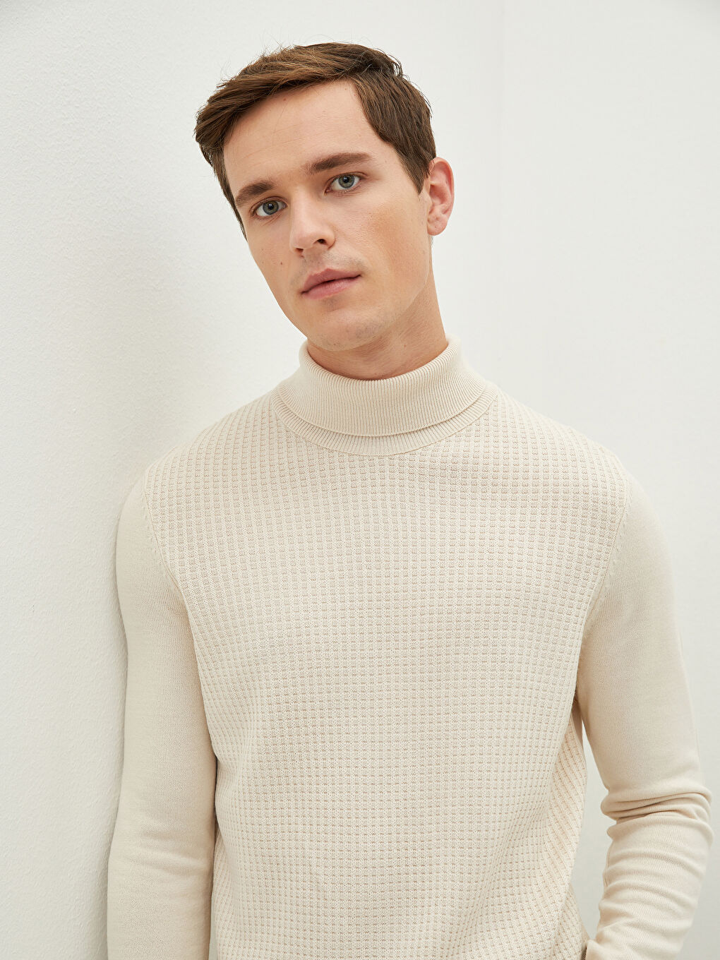 Turtleneck Long Sleeve Thin Men's Tricot Sweater-4