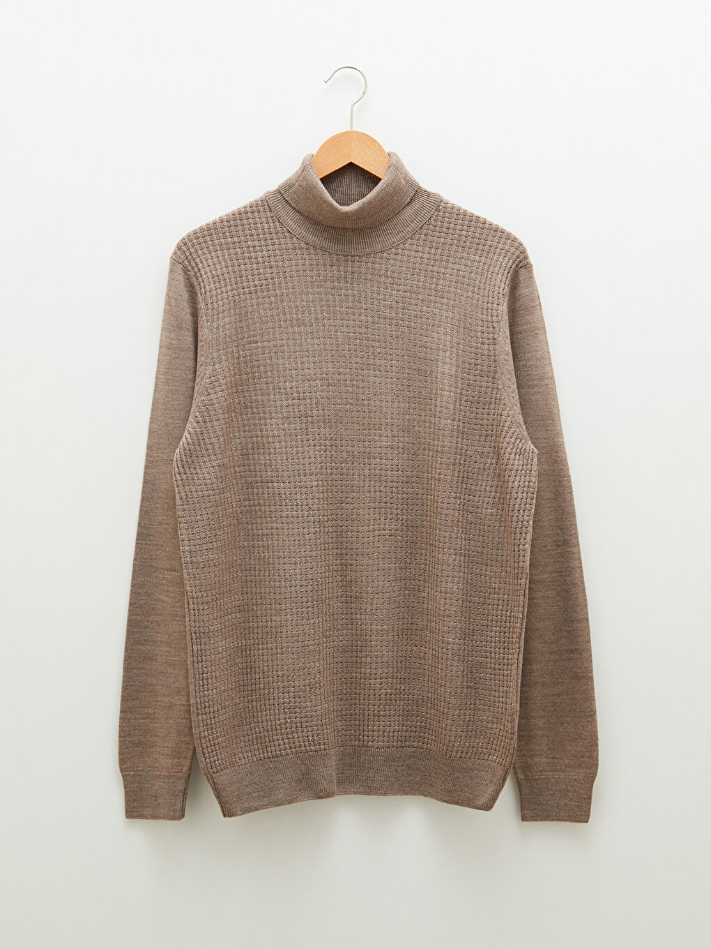 Bej Balıkçı Yaka Uzun Kollu İnce Erkek Triko Kazak-6