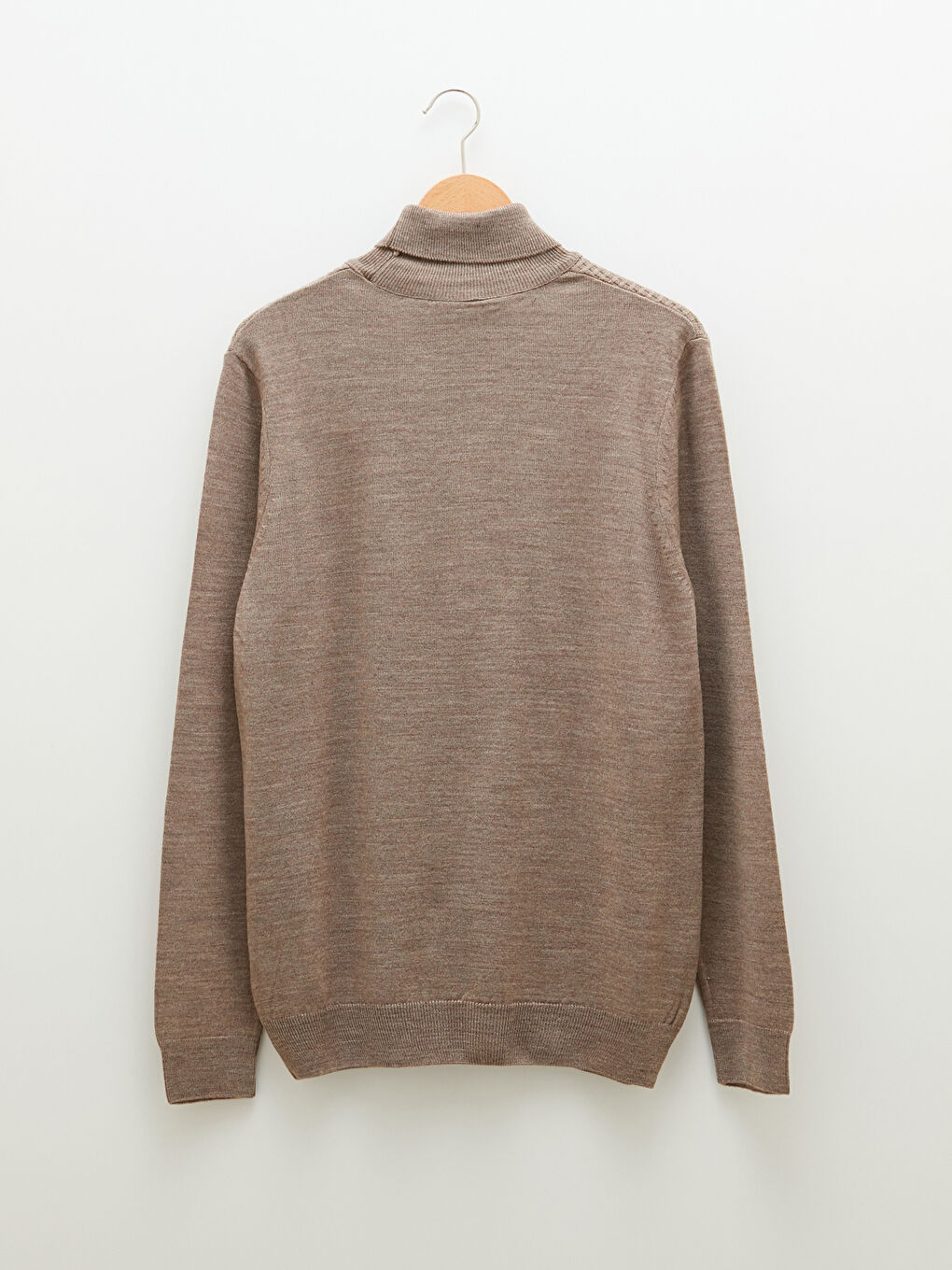 Bej Balıkçı Yaka Uzun Kollu İnce Erkek Triko Kazak-7