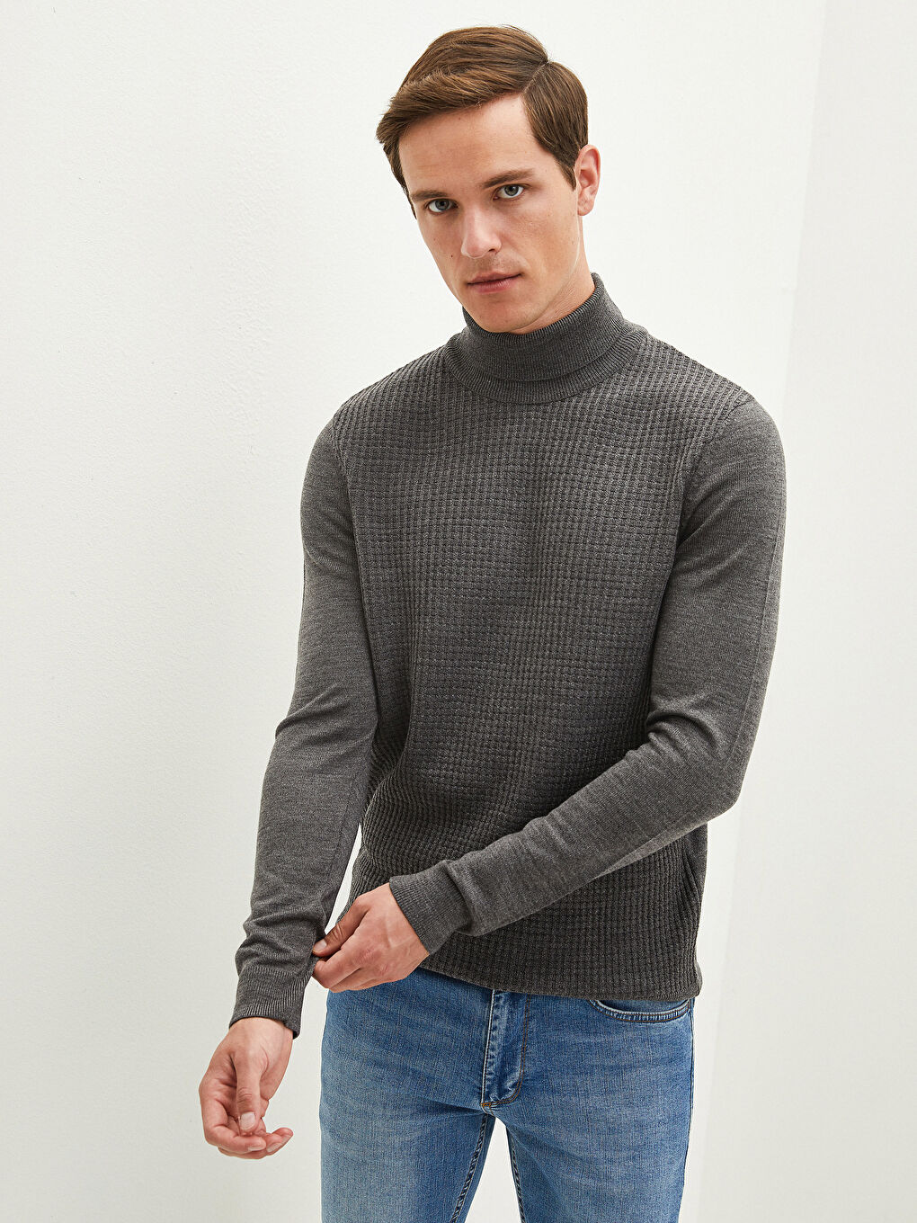 Turtleneck Long Sleeve Thin Men's Tricot Sweater