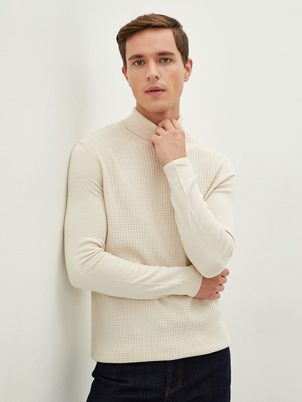 Turtleneck Long Sleeve Thin Men's Tricot Sweater-1