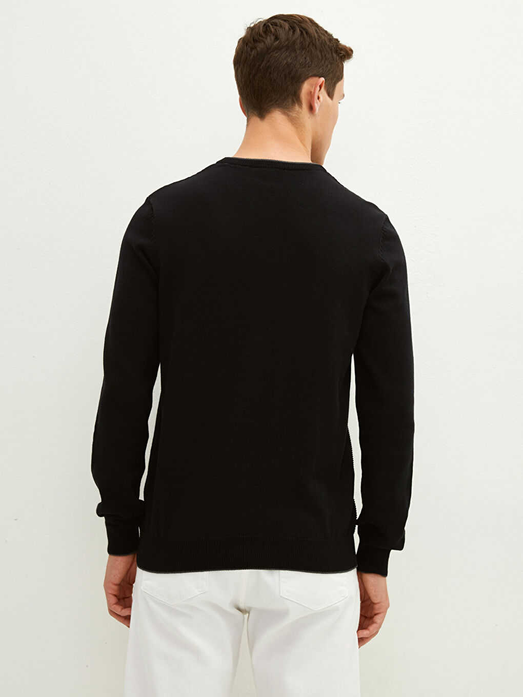 Crew Neck Long Sleeve Thin Men's Tricot Sweater-4