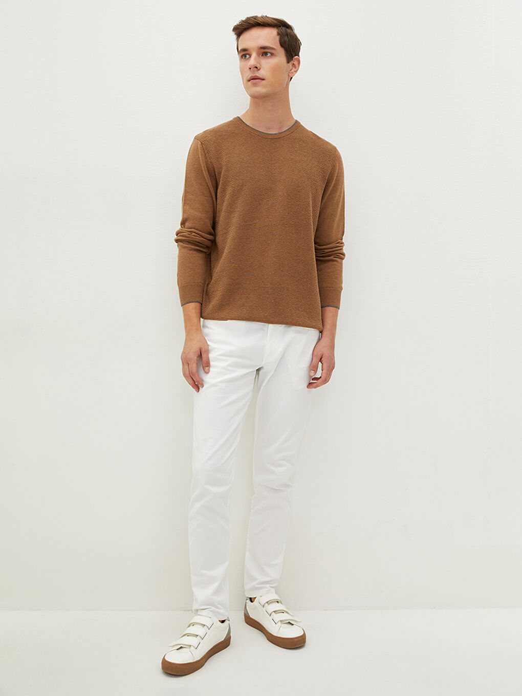 Crew Neck Long Sleeve Thin Men's Tricot Sweater-2