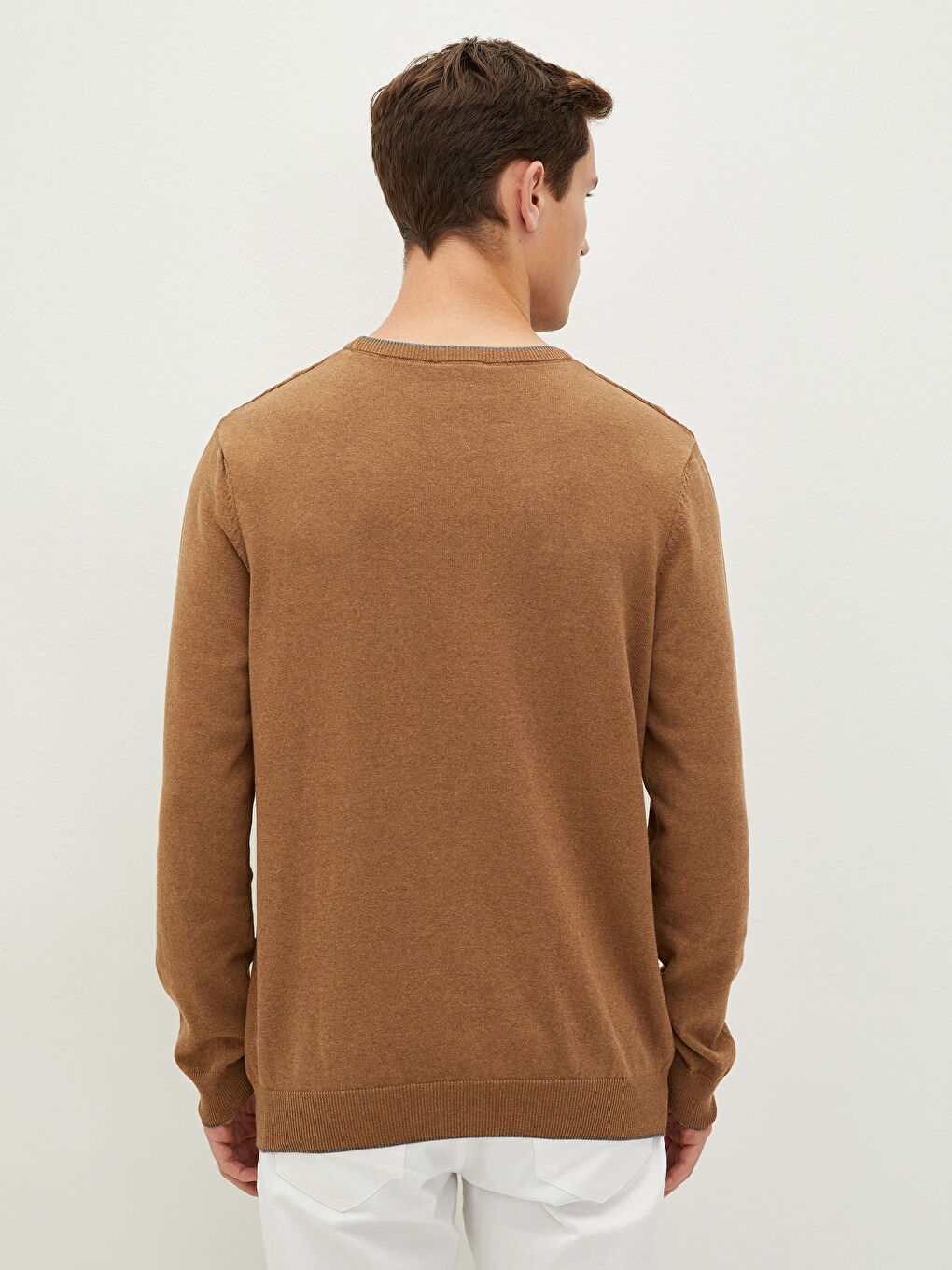 Crew Neck Long Sleeve Thin Men's Tricot Sweater-3
