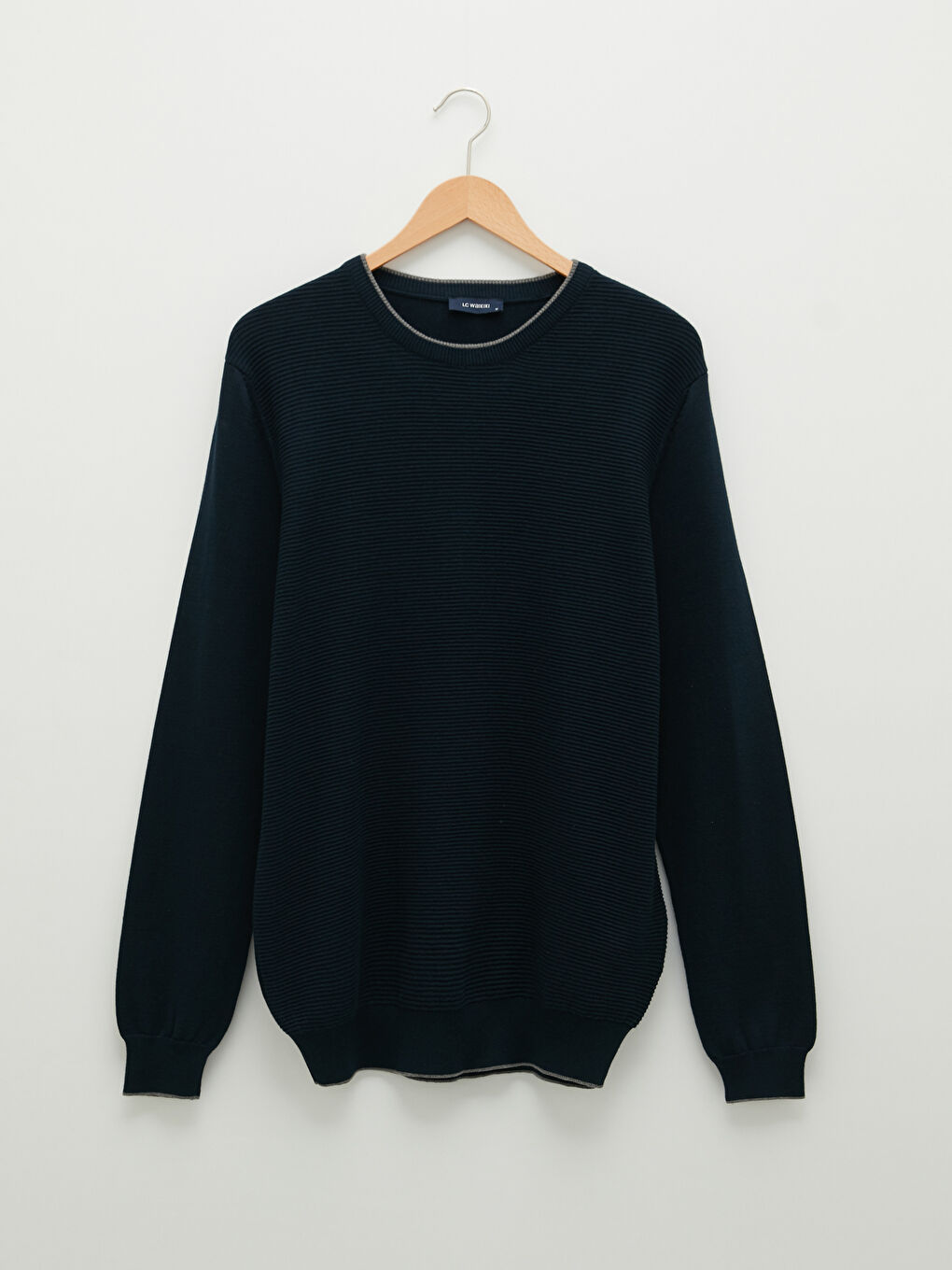 Lacivert Bisiklet Yaka Uzun Kollu İnce Erkek Triko Kazak-5