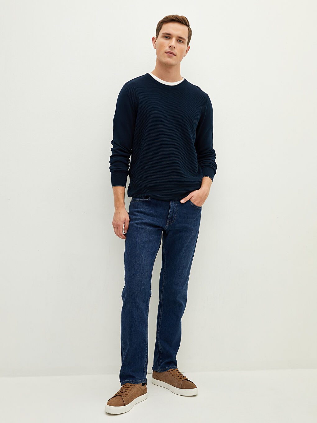 Lacivert Bisiklet Yaka Uzun Kollu İnce Erkek Triko Kazak-3