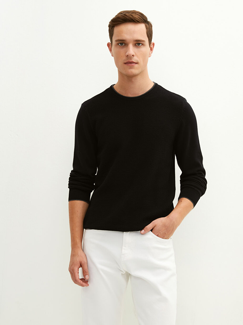 Crew Neck Long Sleeve Thin Men's Tricot Sweater