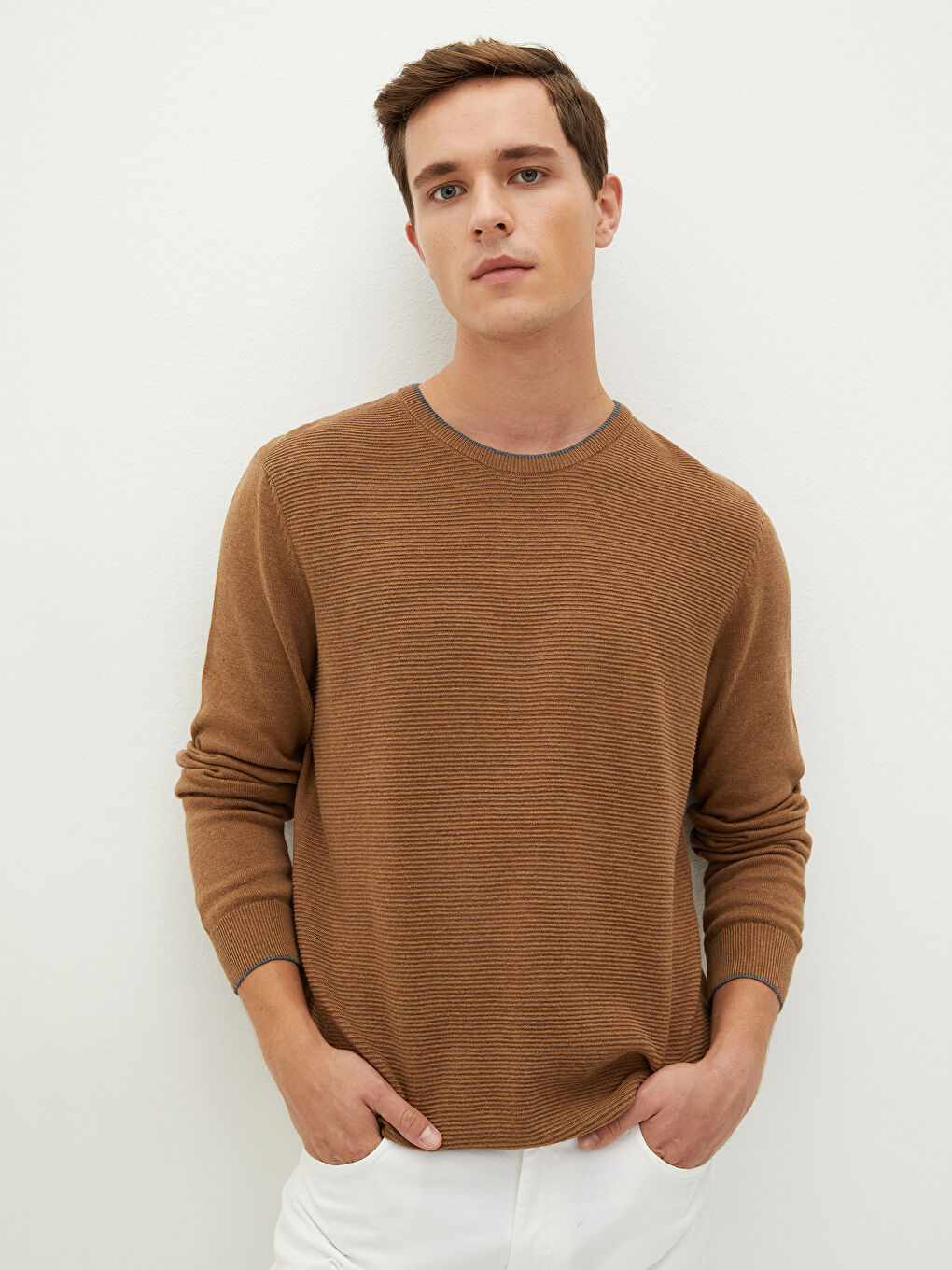 Crew Neck Long Sleeve Thin Men's Tricot Sweater