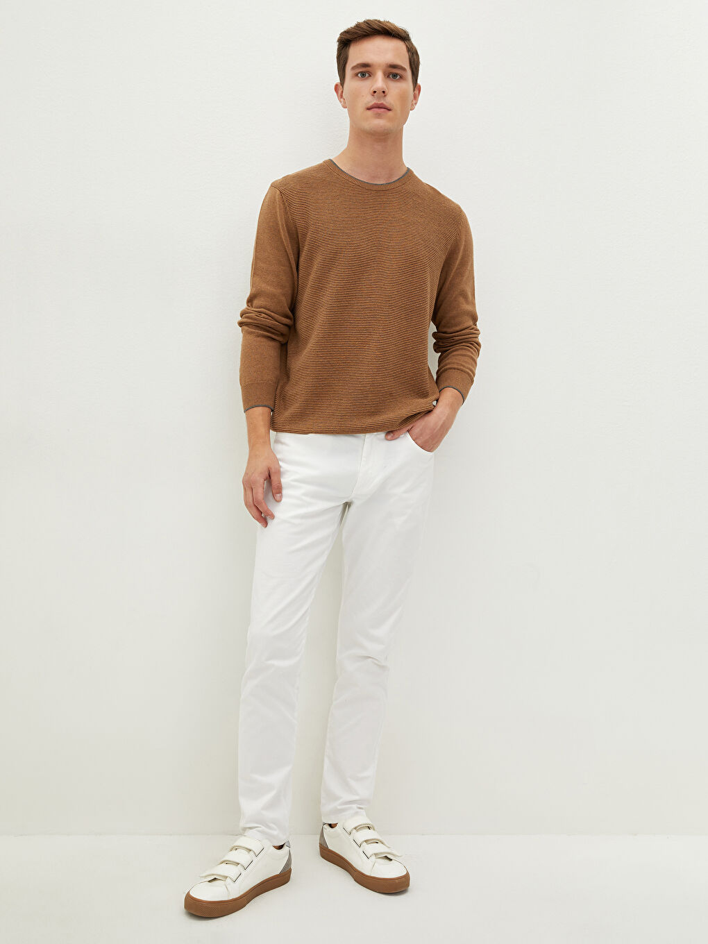 Crew Neck Long Sleeve Thin Men's Tricot Sweater-1