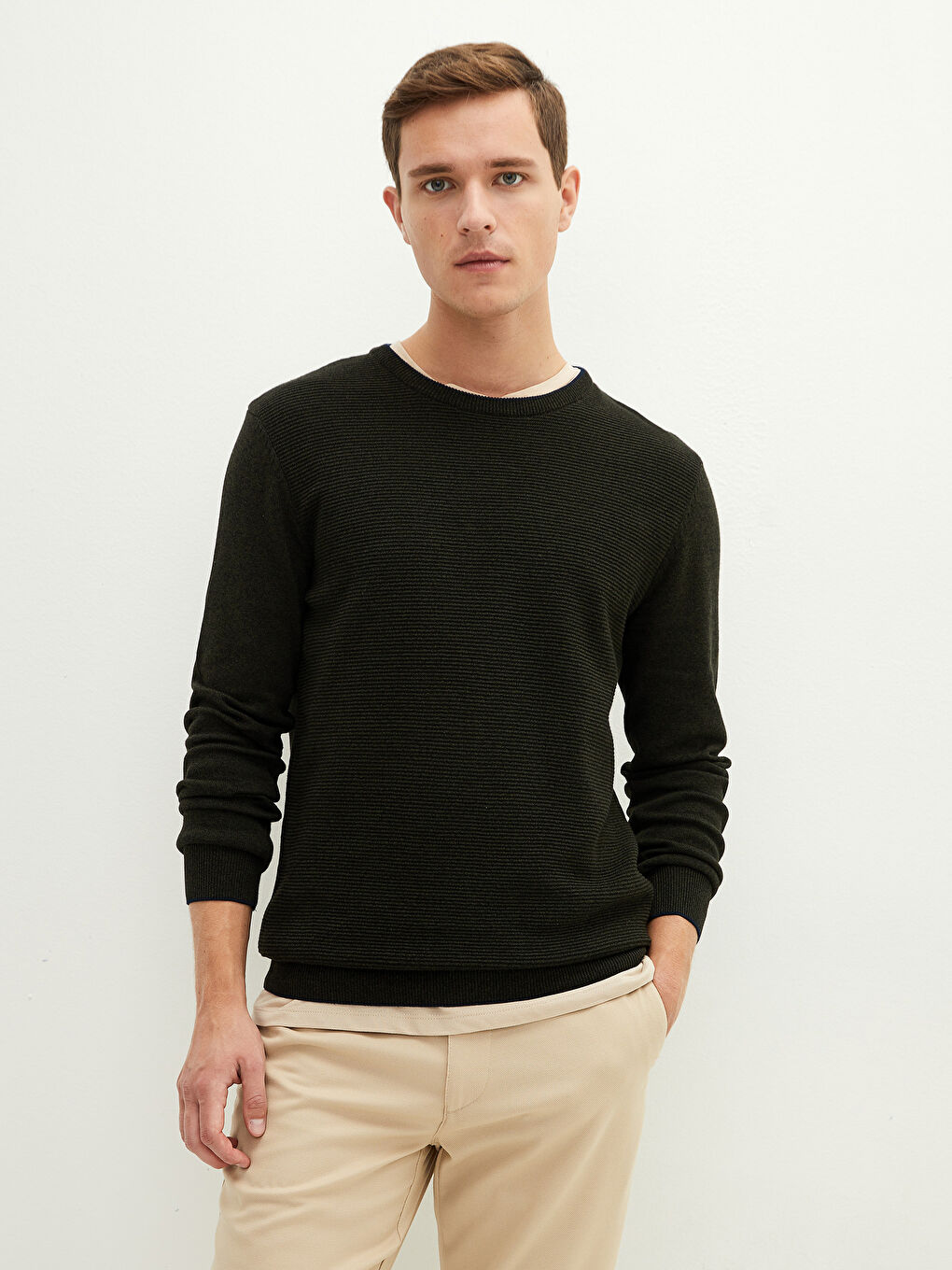 Ерлерге арналған трикотаж ұзын жең жұқа жемпір