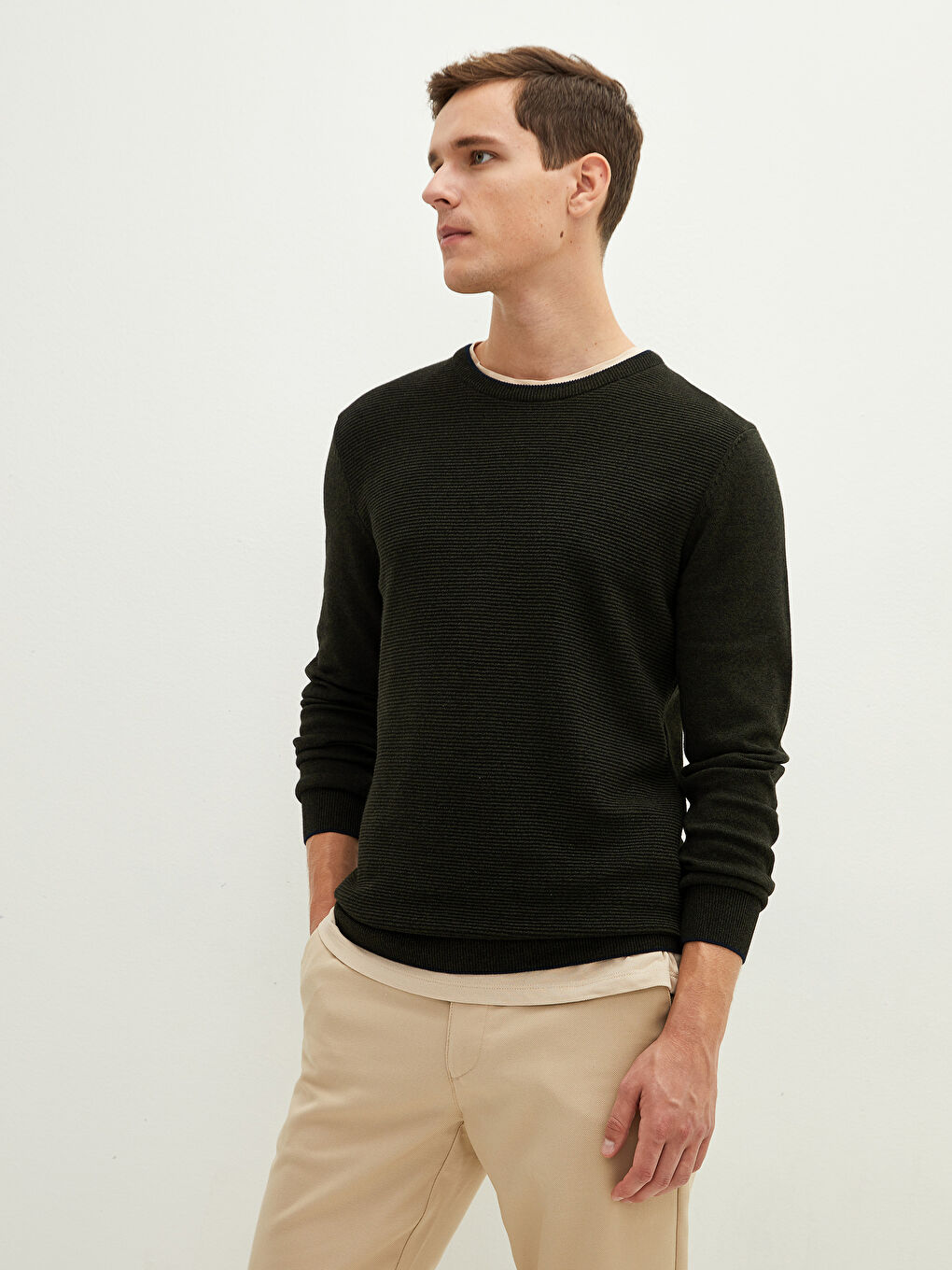 Ерлерге арналған трикотаж ұзын жең жұқа жемпір-1