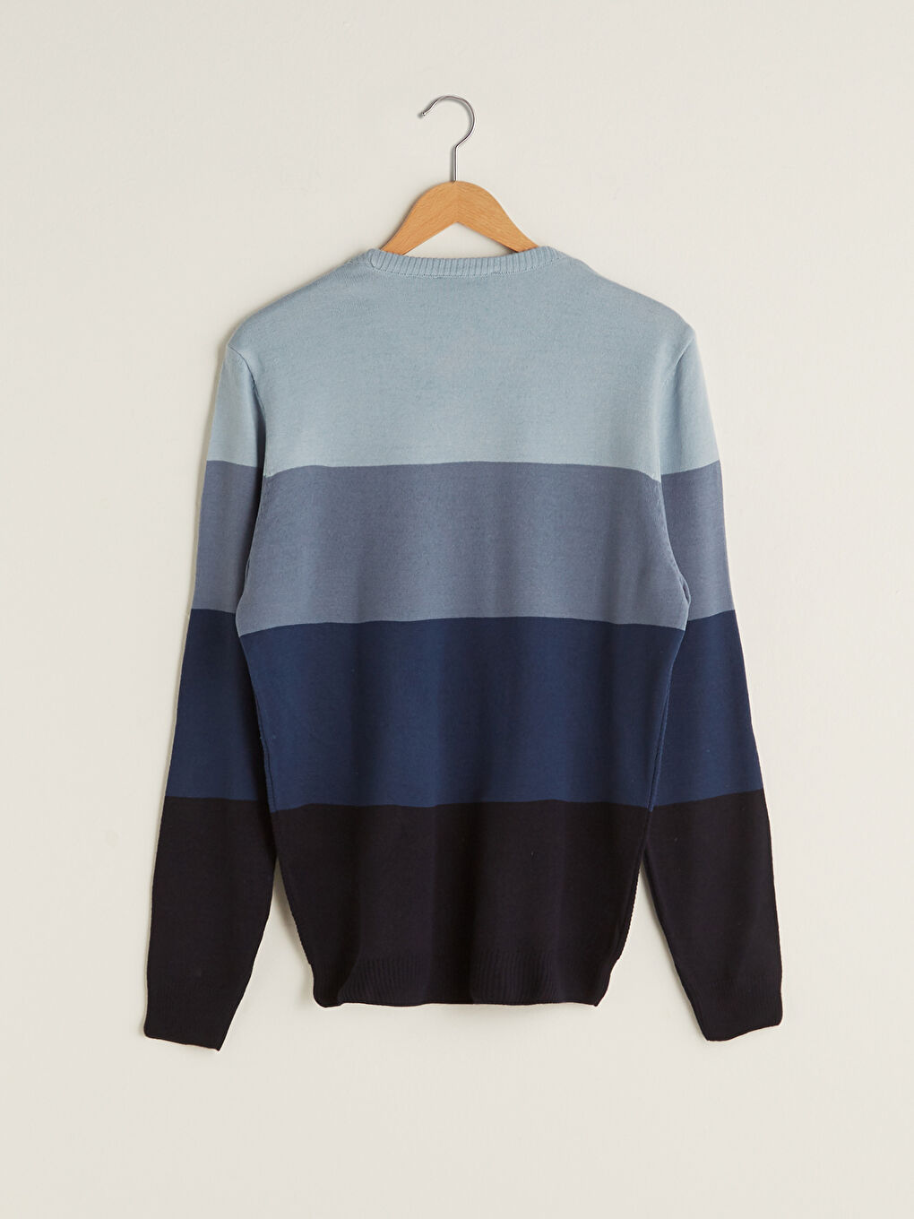 Lacivert Bisiklet Yaka Uzun Kollu Renk Bloklu Erkek Triko Kazak-6