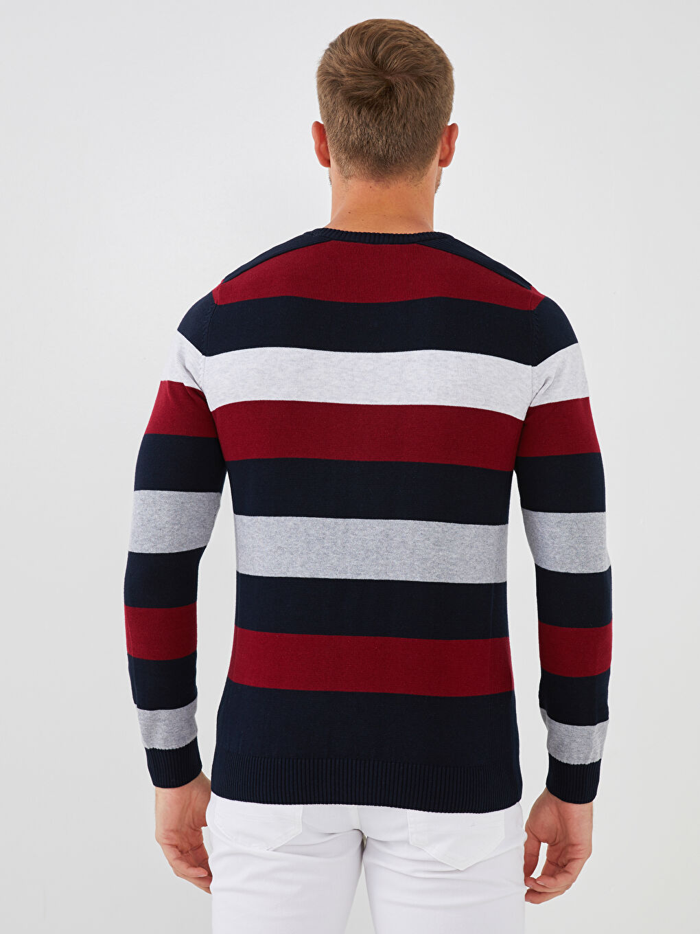 LCWAIKIKI Classic Crew Neck Long Sleeve Striped Men's Knitwear Sweater -W10748Z8-HQR