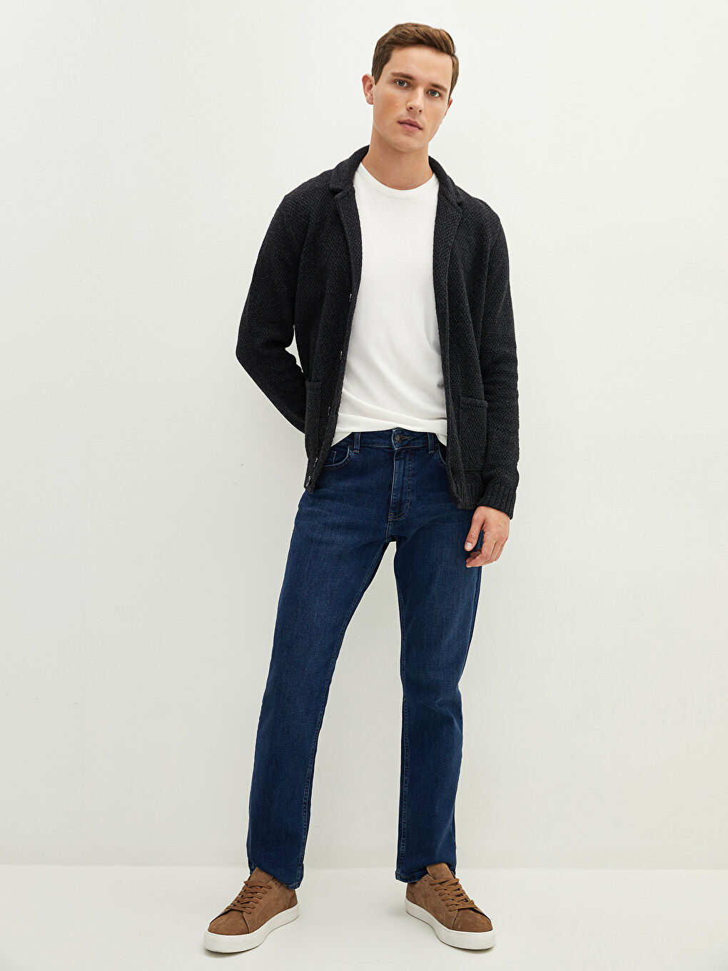 Antrasit Slim Fit Ceket Yaka Kalın Erkek Triko Hırka-3