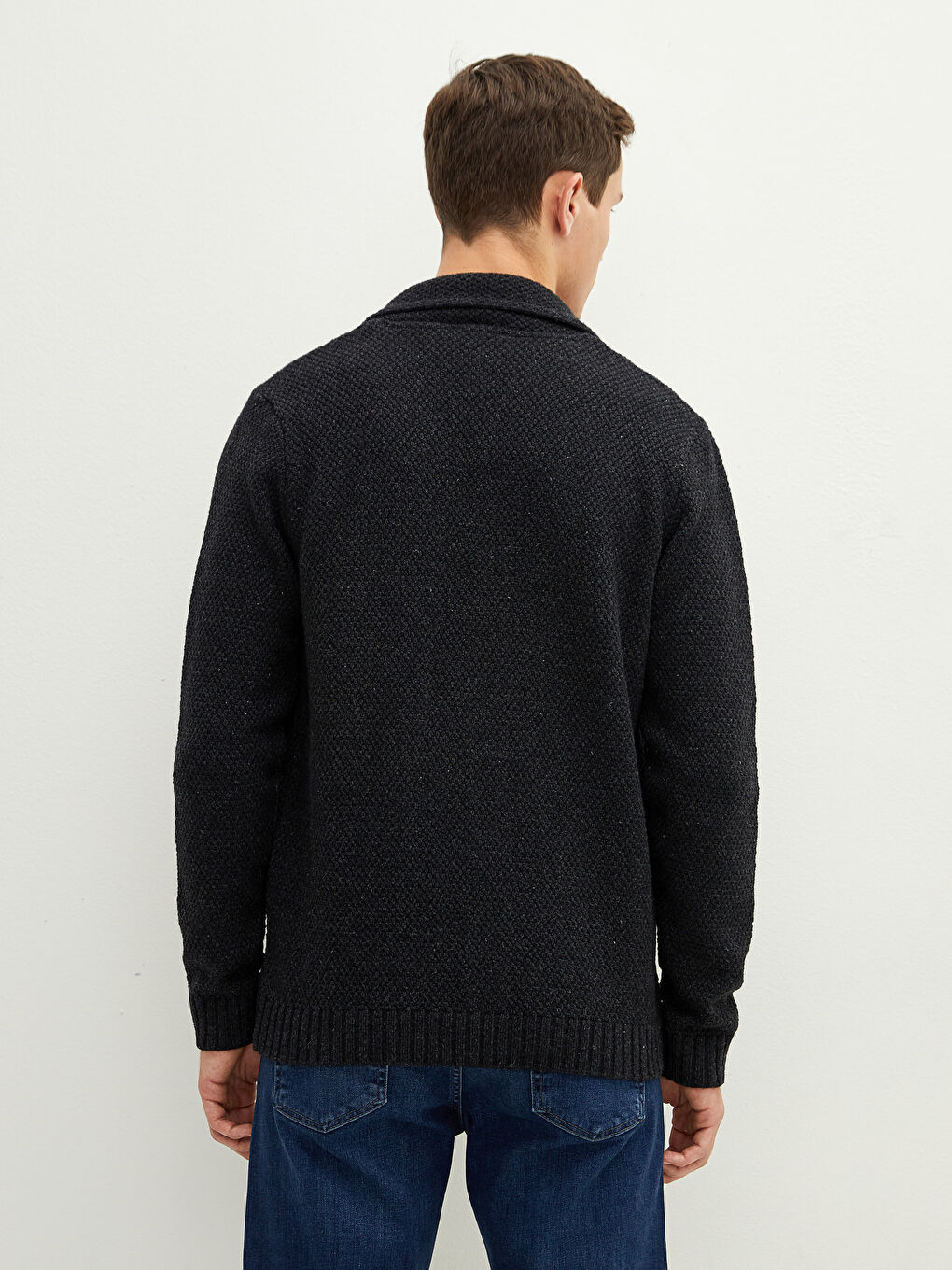 Antrasit Slim Fit Ceket Yaka Kalın Erkek Triko Hırka-4