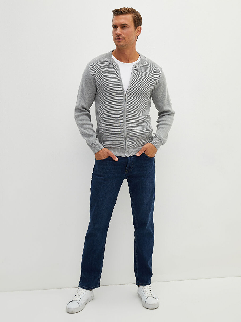 Стандартний візерунок коледж комір облягаючий для чоловіків в'язаний кардиган-4