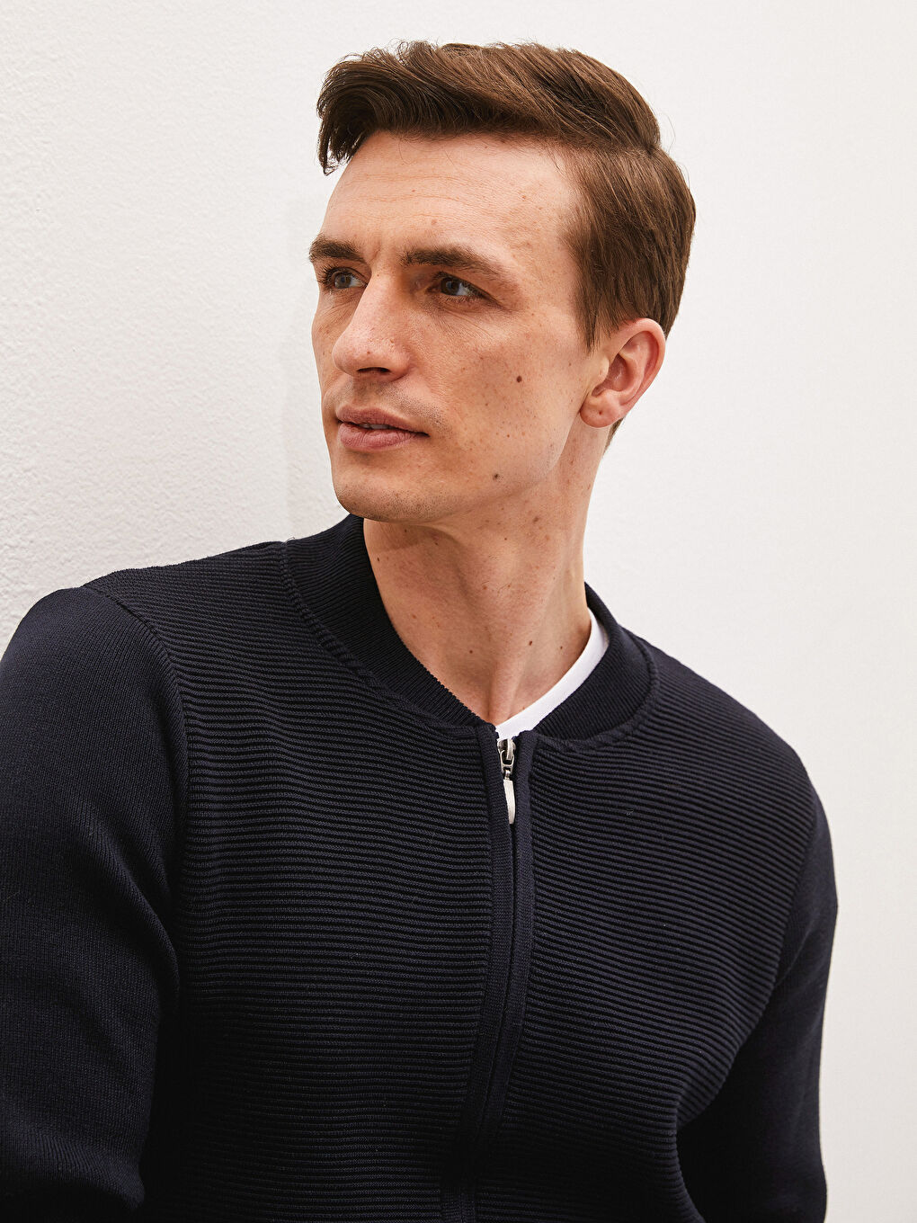 Кардиган Мужской Вязаный Приталенный С Узором Воротник Колледж-2