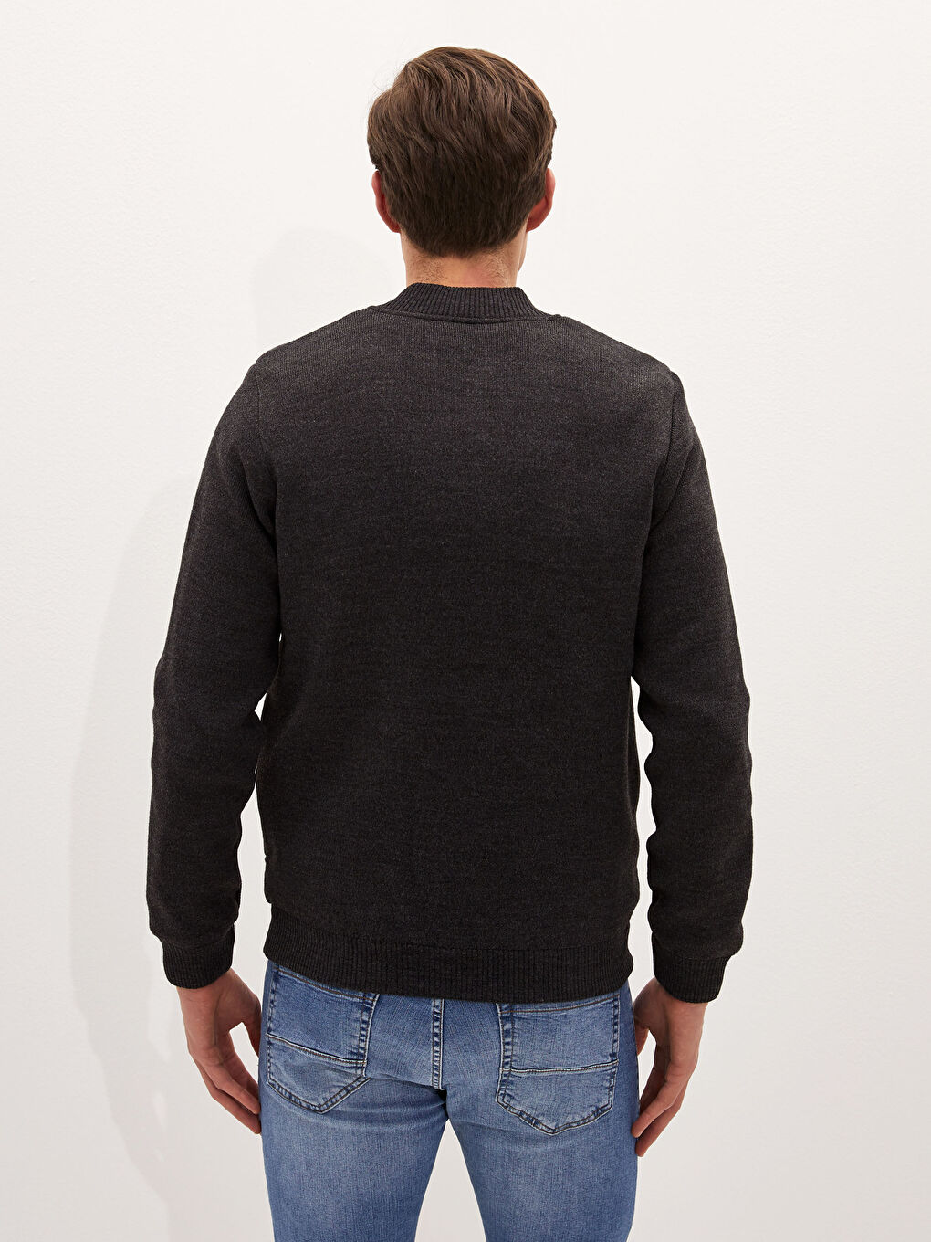 Gri Standart Kalıp Kolej Yaka Kalın Erkek Triko Hırka-4