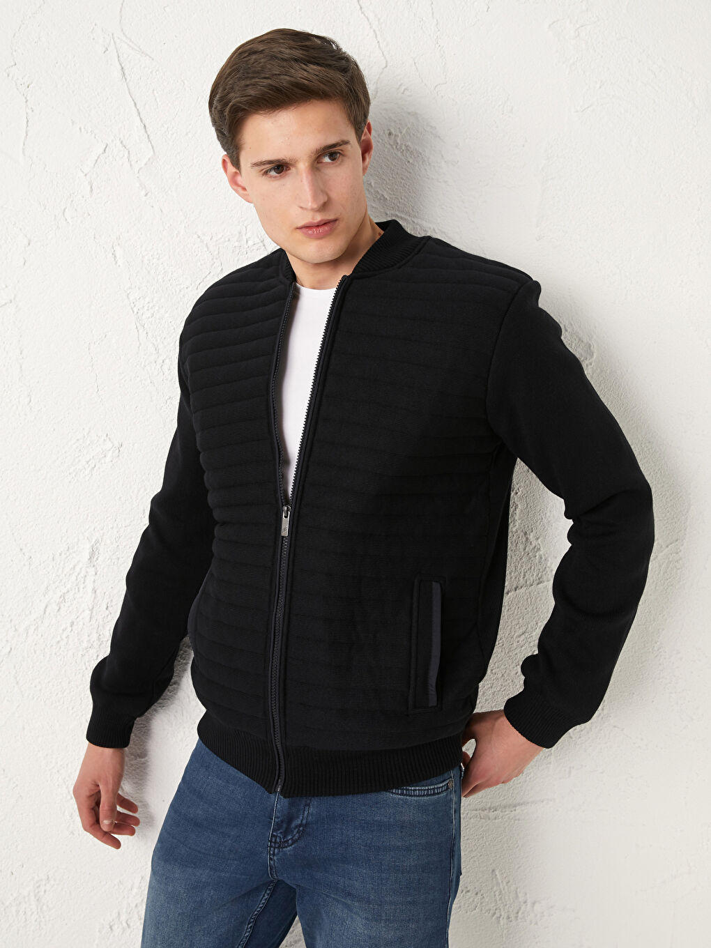 كارديجان تريكو سادة كلية تخين للرجال-1