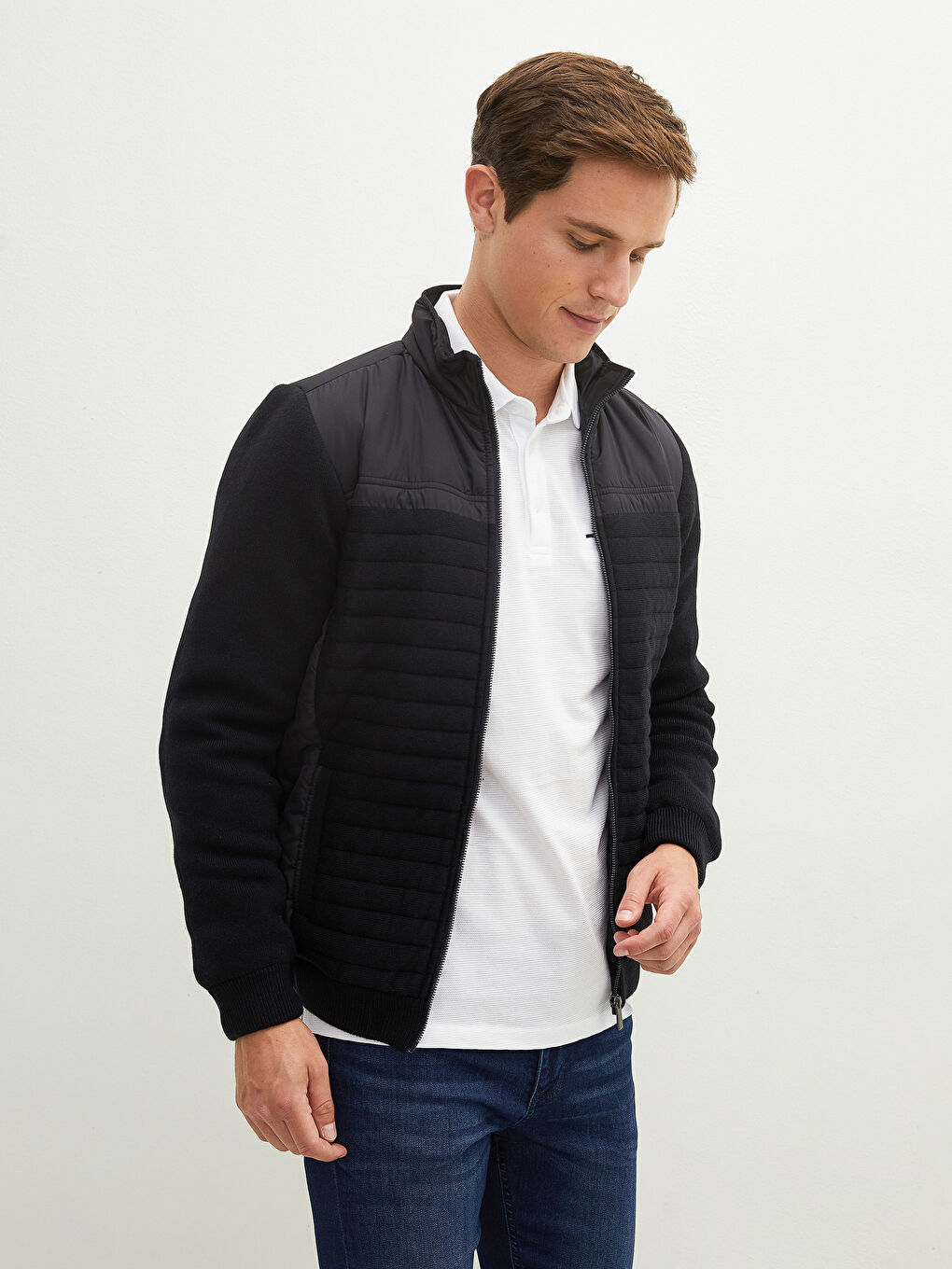 Lacivert Standart Kalıp Dik Yaka Erkek Hırka-2