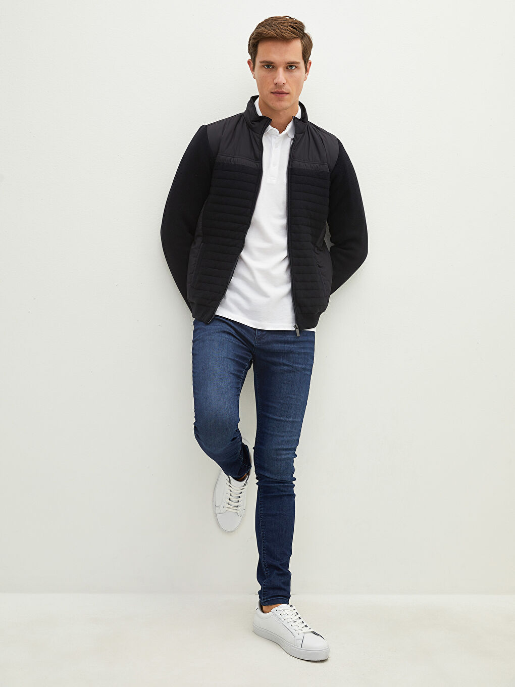 Lacivert Standart Kalıp Dik Yaka Erkek Hırka-3