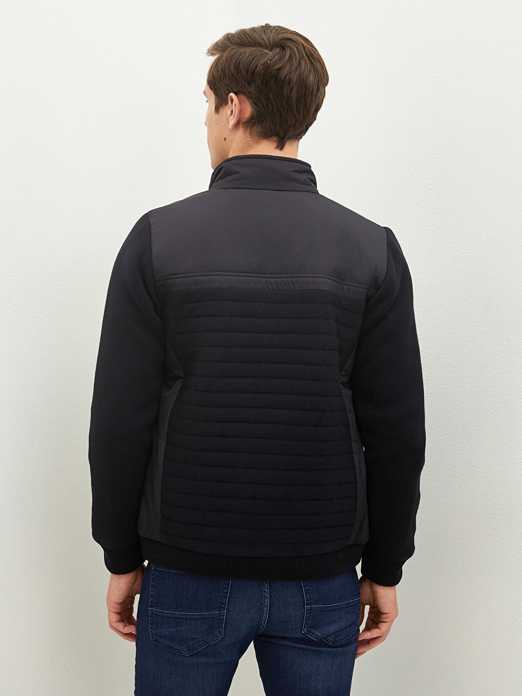 Lacivert Standart Kalıp Dik Yaka Erkek Hırka-4