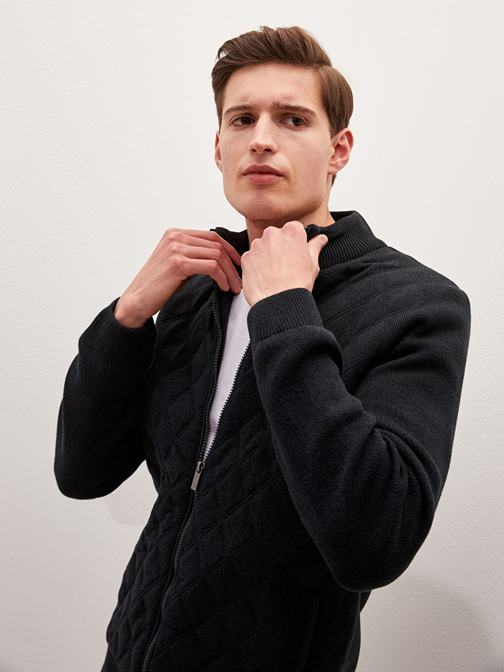 Yeşil Standart Kalıp Dik Yaka Erkek Hırka-1