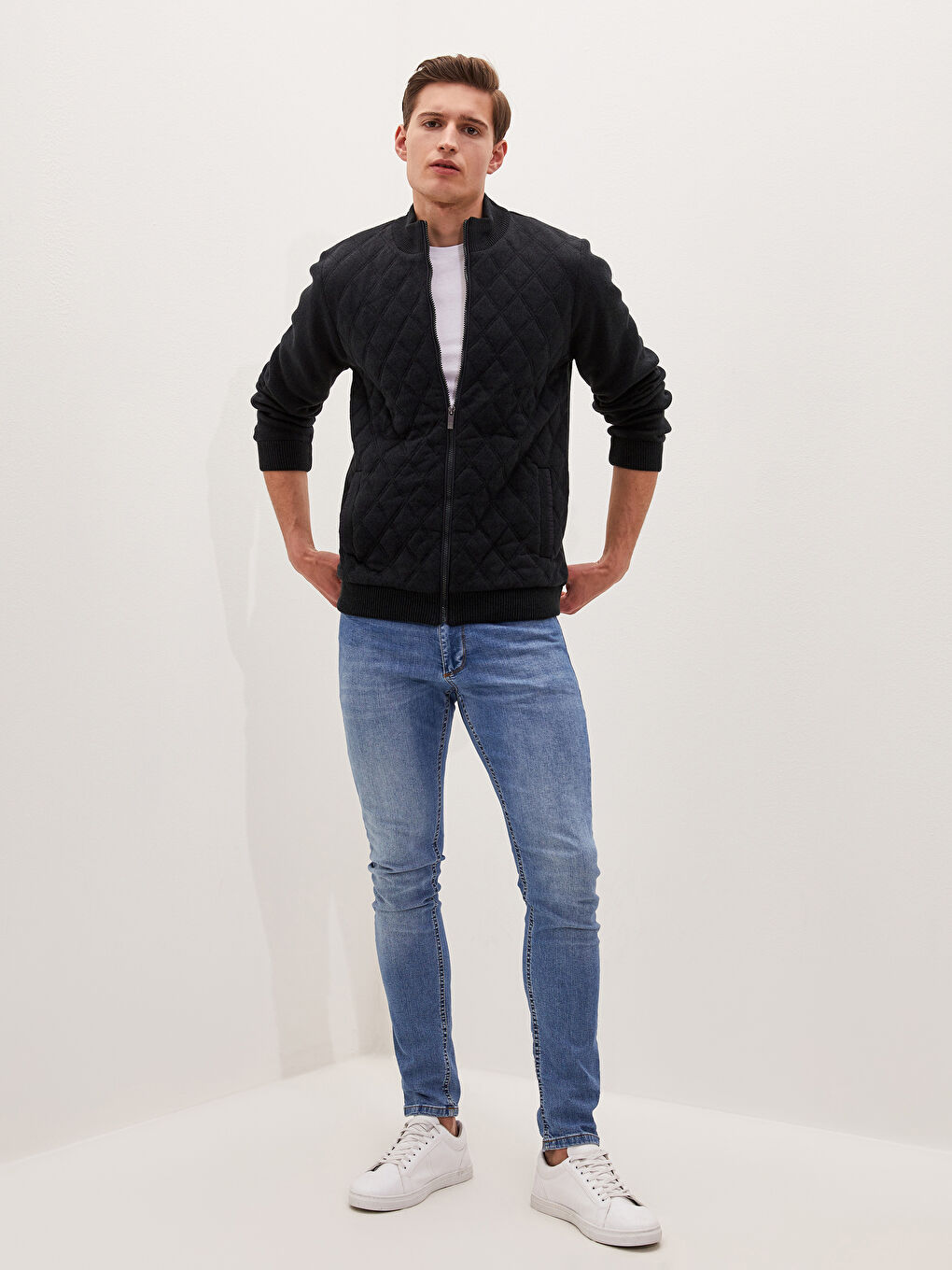 Yeşil Standart Kalıp Dik Yaka Erkek Hırka-2