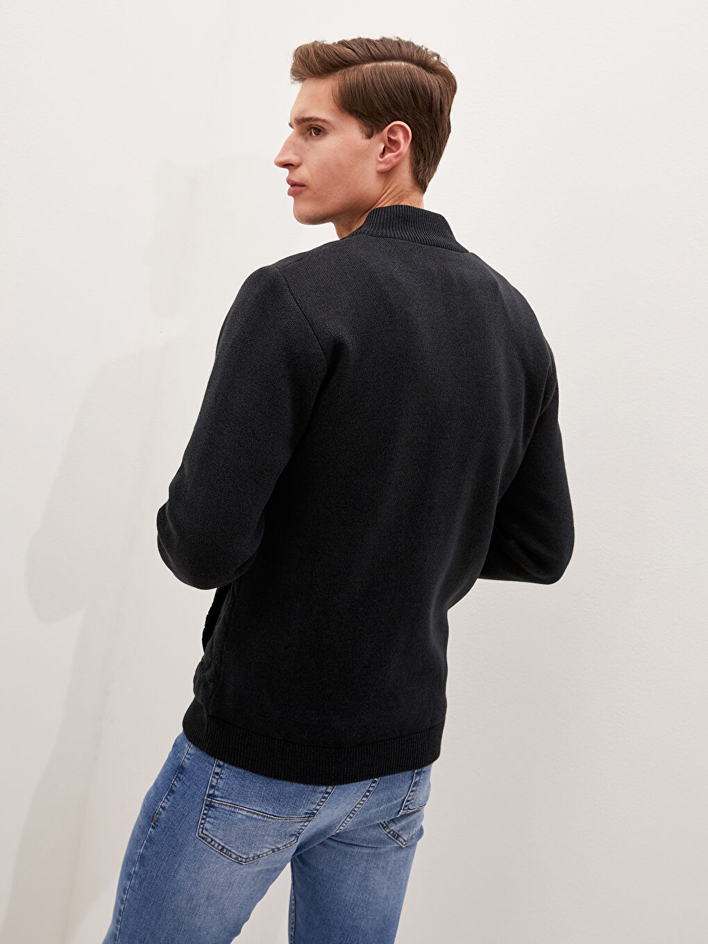 Yeşil Standart Kalıp Dik Yaka Erkek Hırka-4