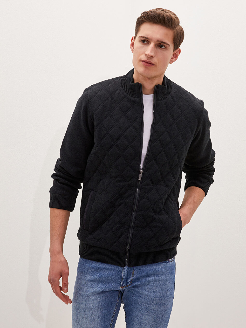 Yeşil Standart Kalıp Dik Yaka Erkek Hırka-5