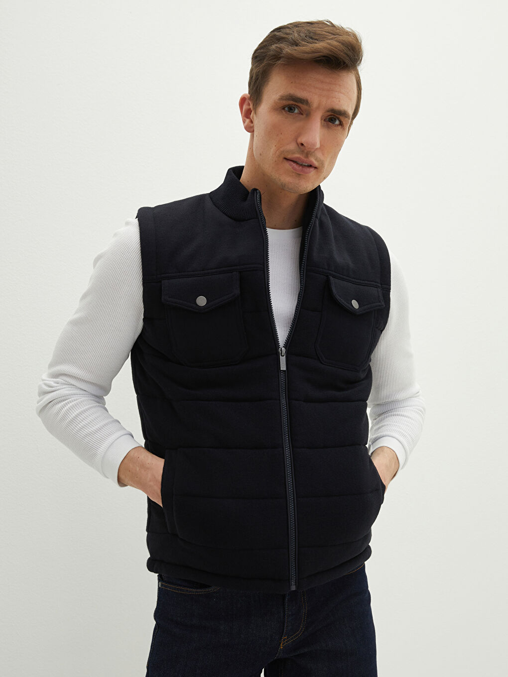 Standard Fit Funnel Neck Men's Waistcoat-1