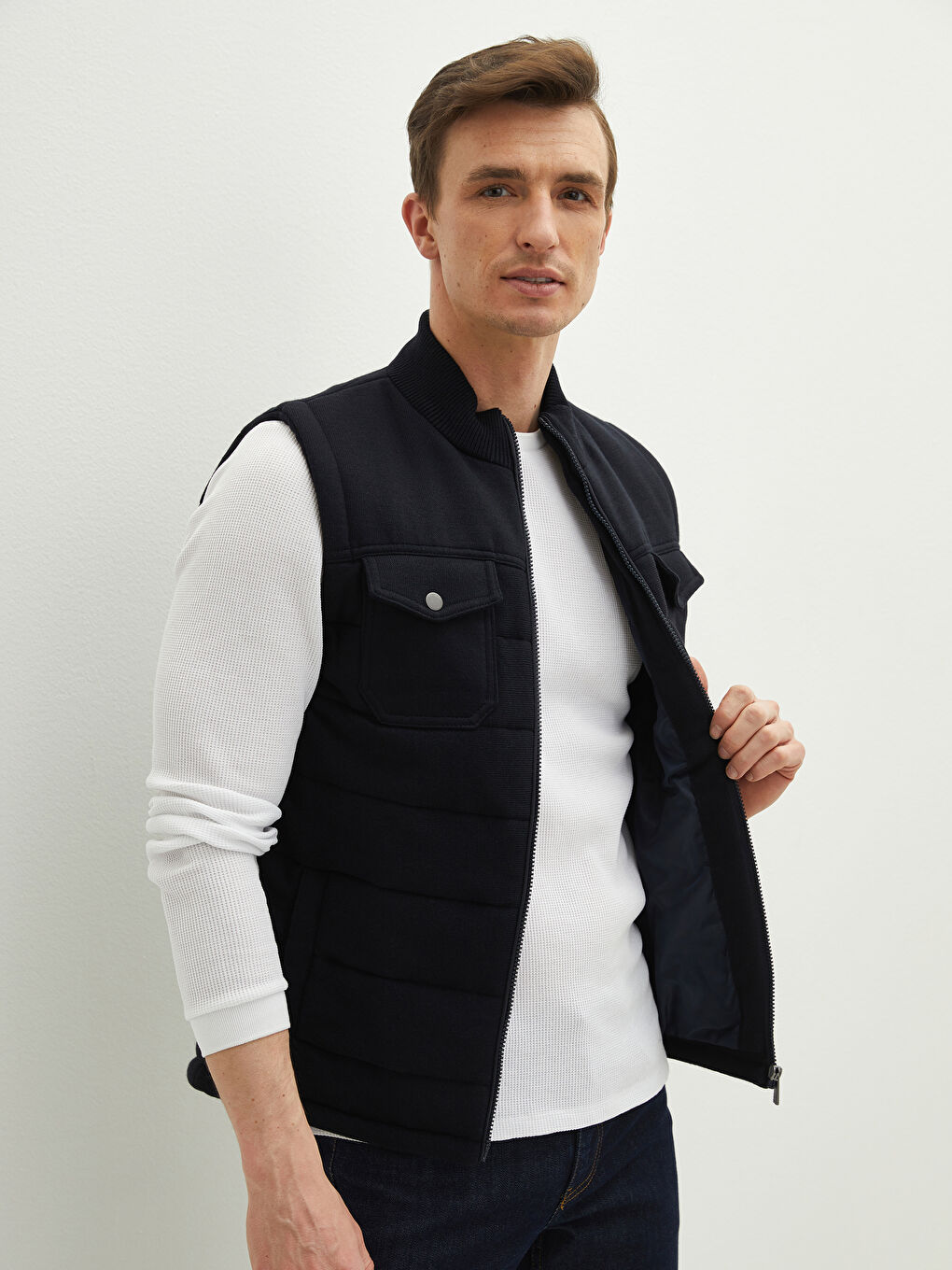 Standard Fit Funnel Neck Men's Waistcoat-2