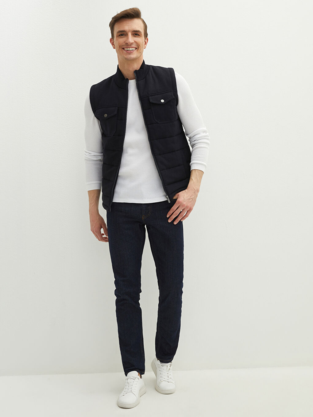 Standard Fit Funnel Neck Men's Waistcoat-4