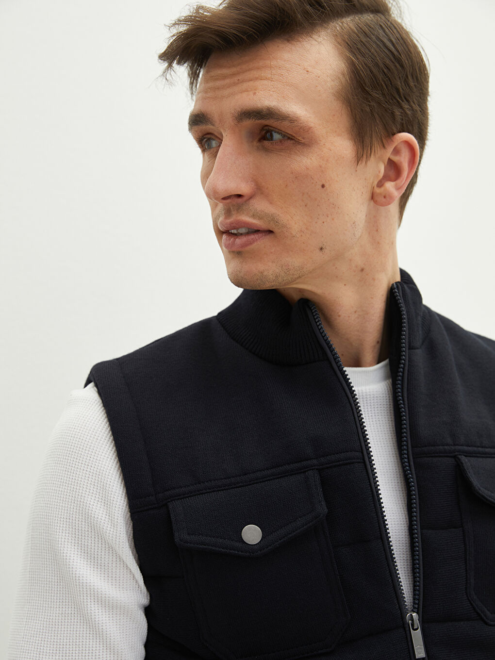 Standard Fit Funnel Neck Men's Waistcoat-5