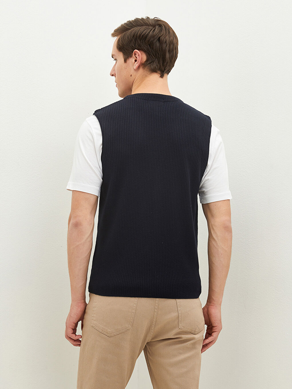 Lacivert Standart Kalıp V Yaka Erkek Triko Yelek-4